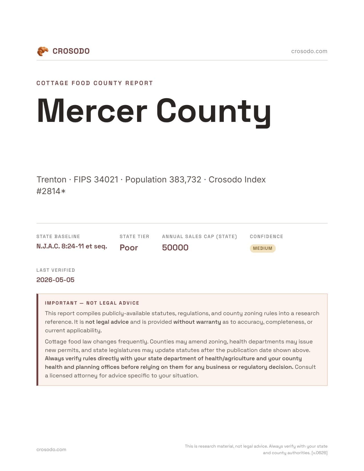 Cover of Mercer County county cottage food report