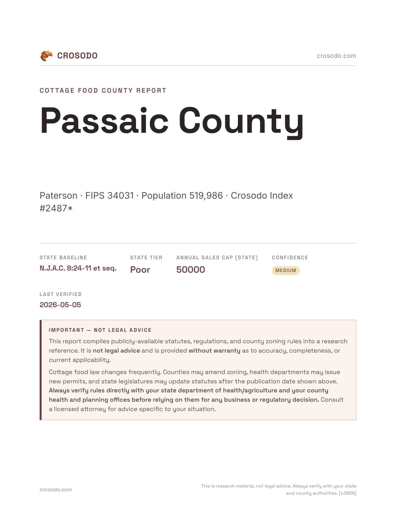Cover of Passaic County county cottage food report