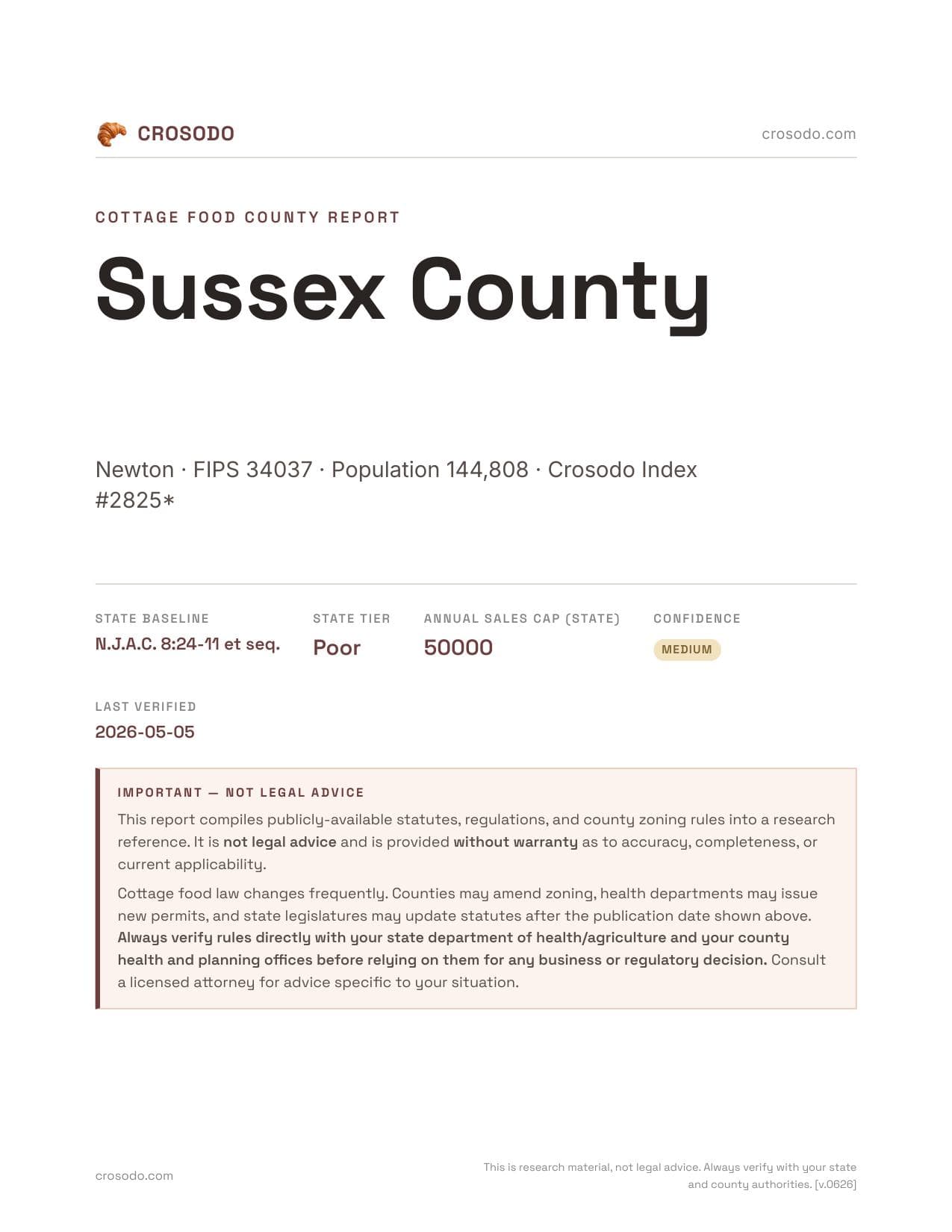 Cover of Sussex County county cottage food report
