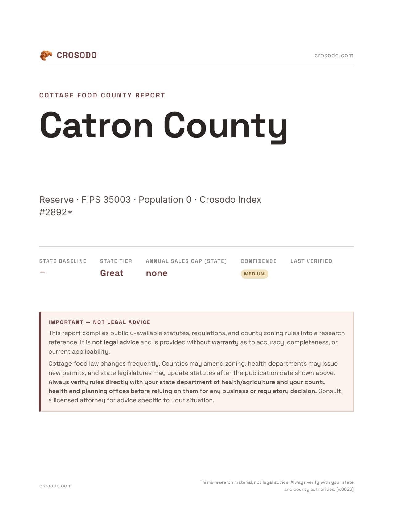 Cover of Catron County county cottage food report