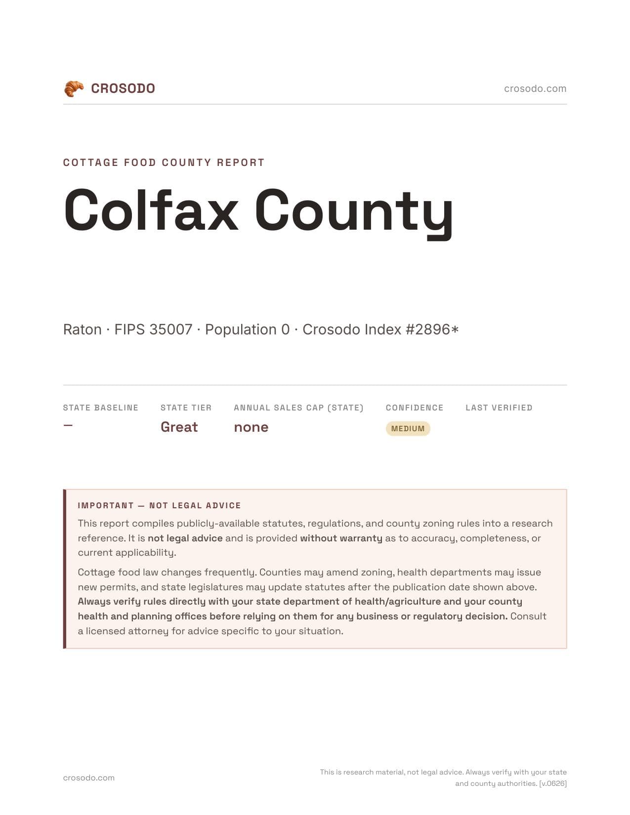 Cover of Colfax County county cottage food report