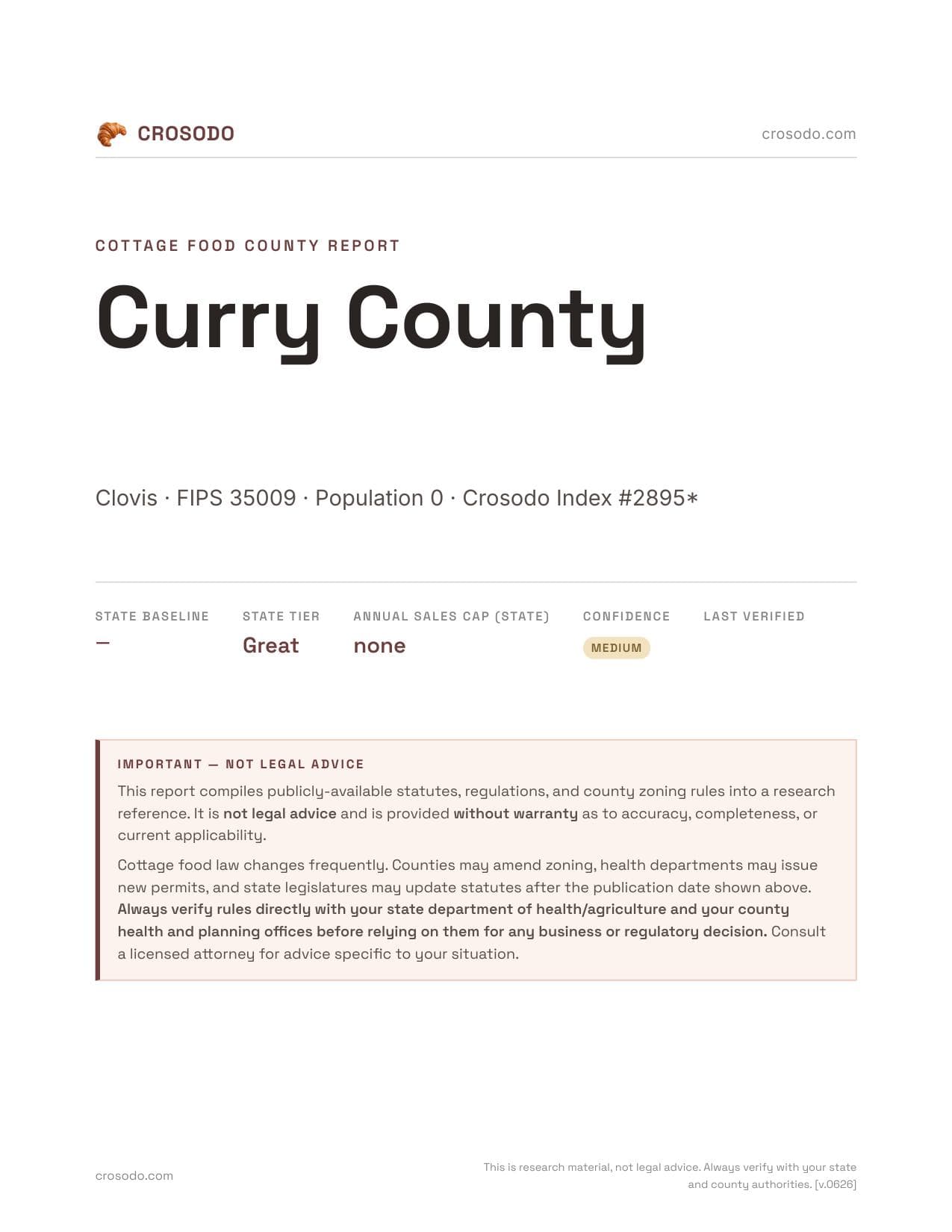 Cover of Curry County county cottage food report