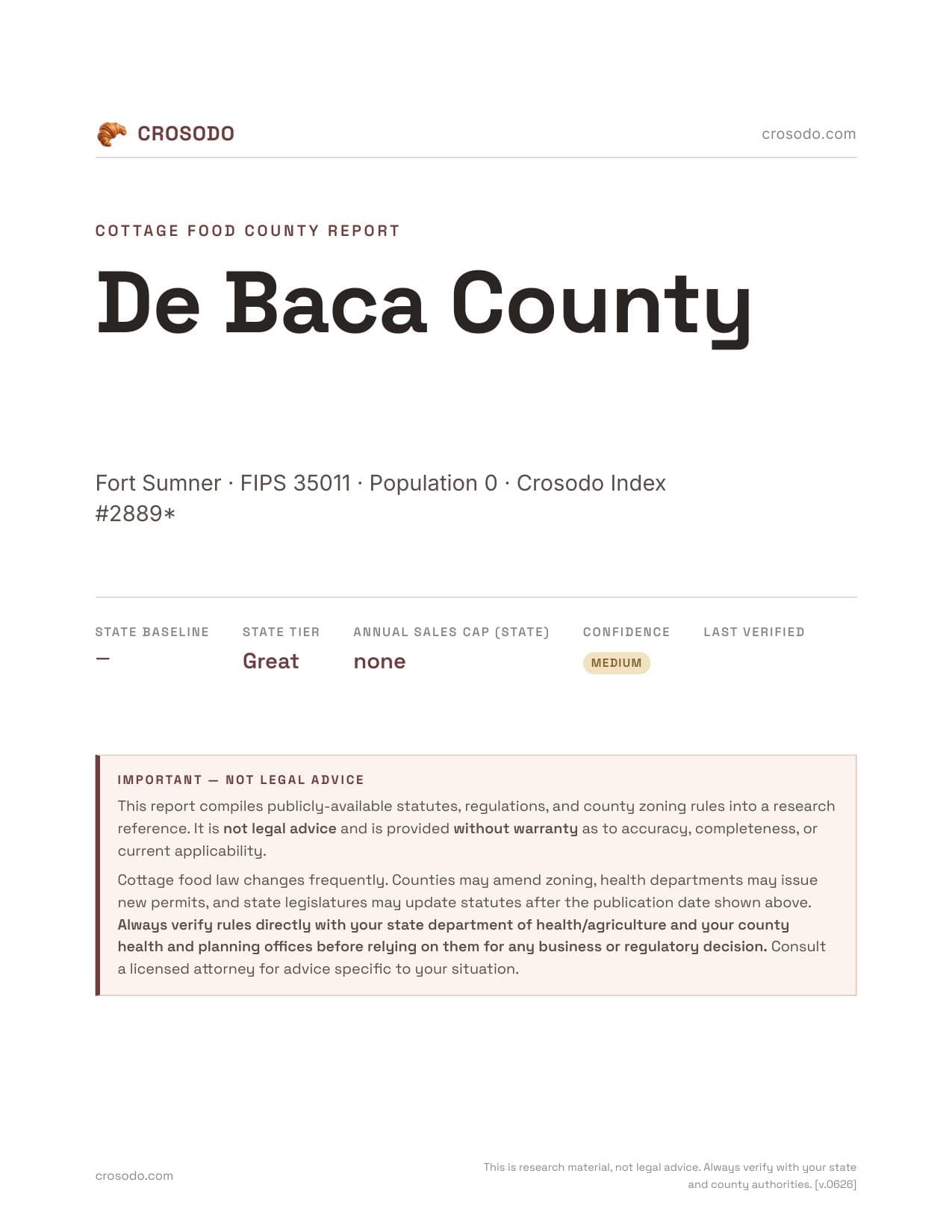 Cover of De Baca County county cottage food report