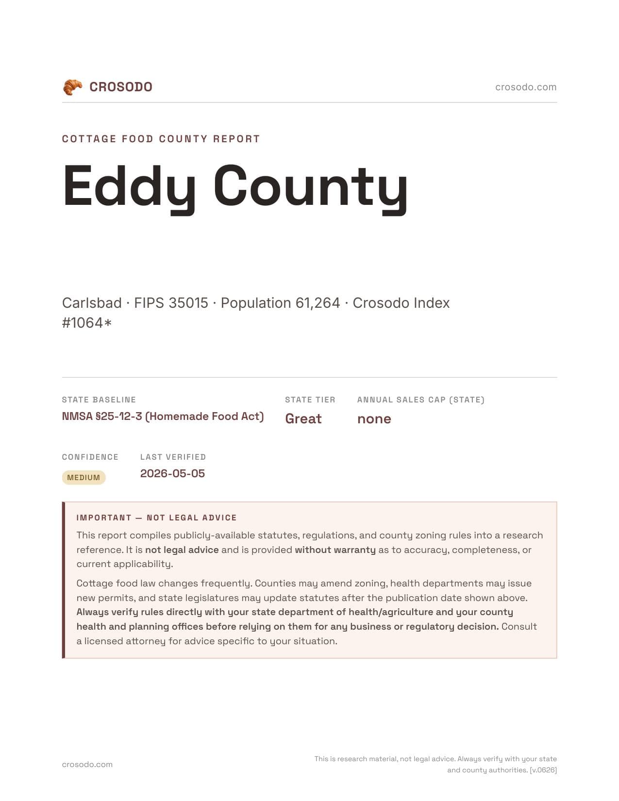 Cover of Eddy County county cottage food report