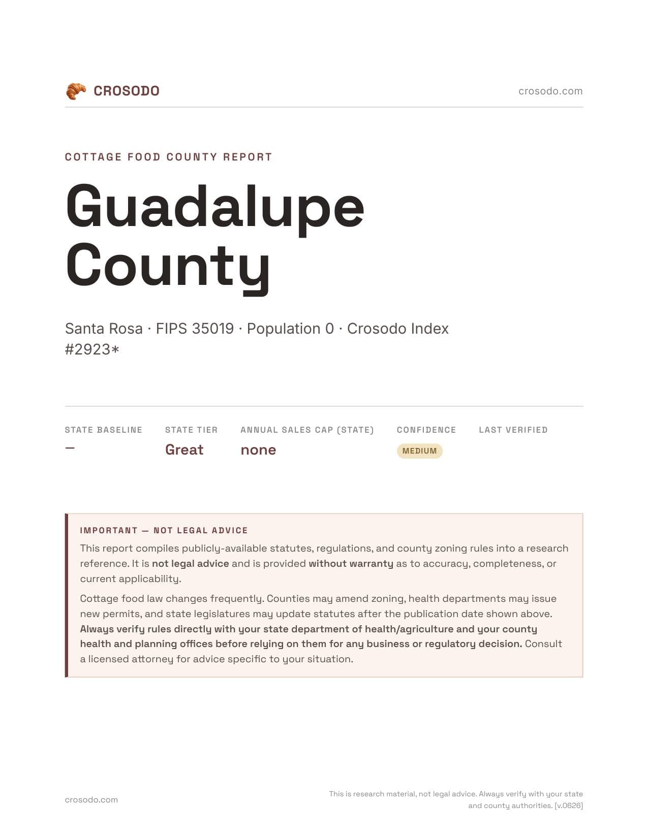 Cover of Guadalupe County county cottage food report