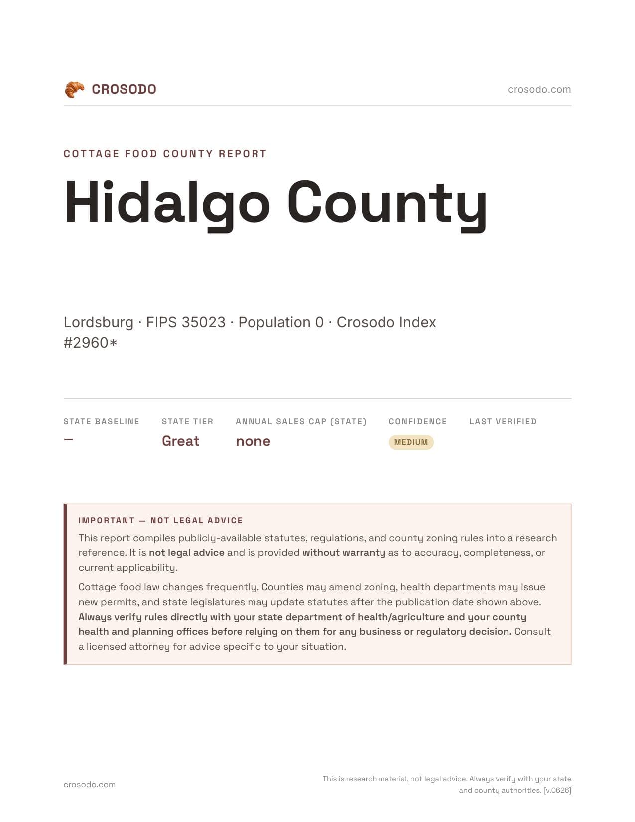 Cover of Hidalgo County county cottage food report