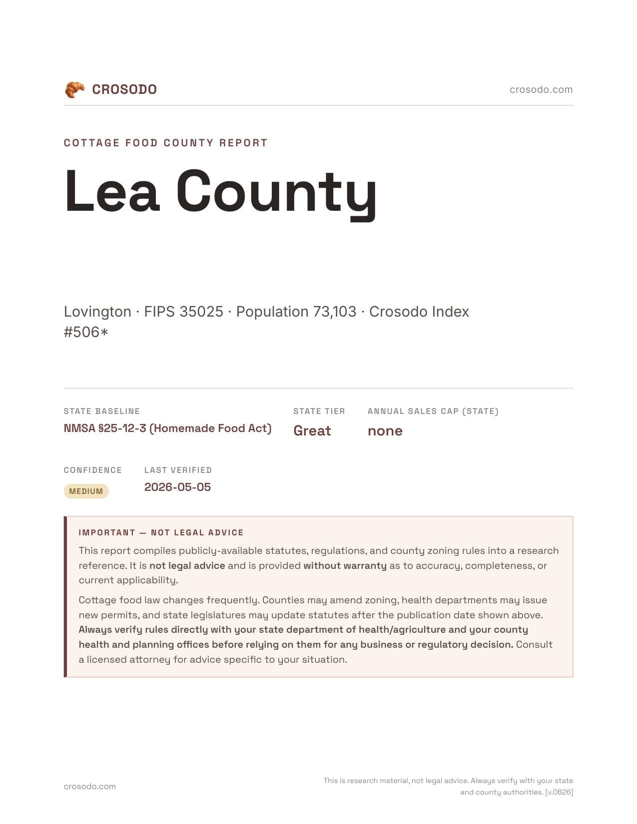 Cover of Lea County county cottage food report