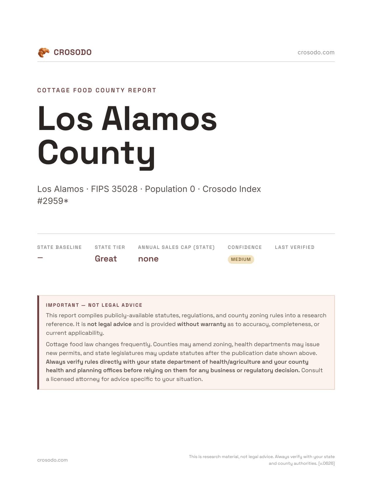 Cover of Los Alamos County county cottage food report