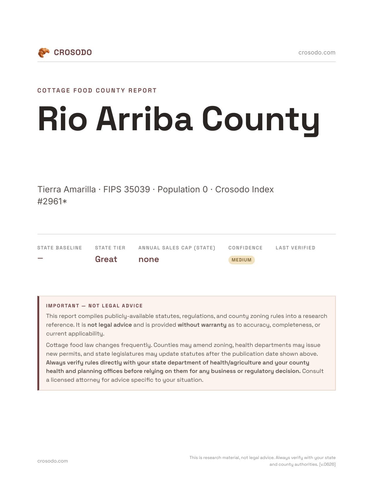 Cover of Rio Arriba County county cottage food report