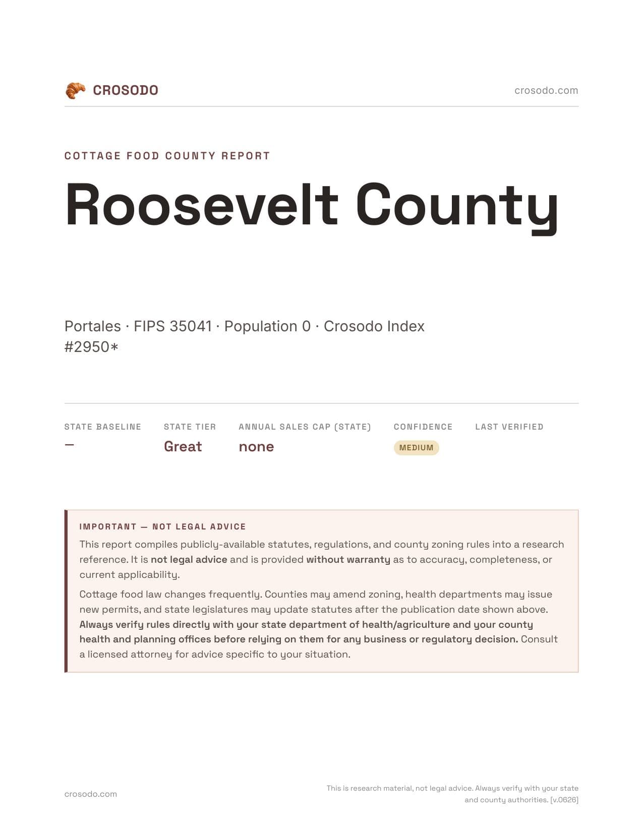 Cover of Roosevelt County county cottage food report