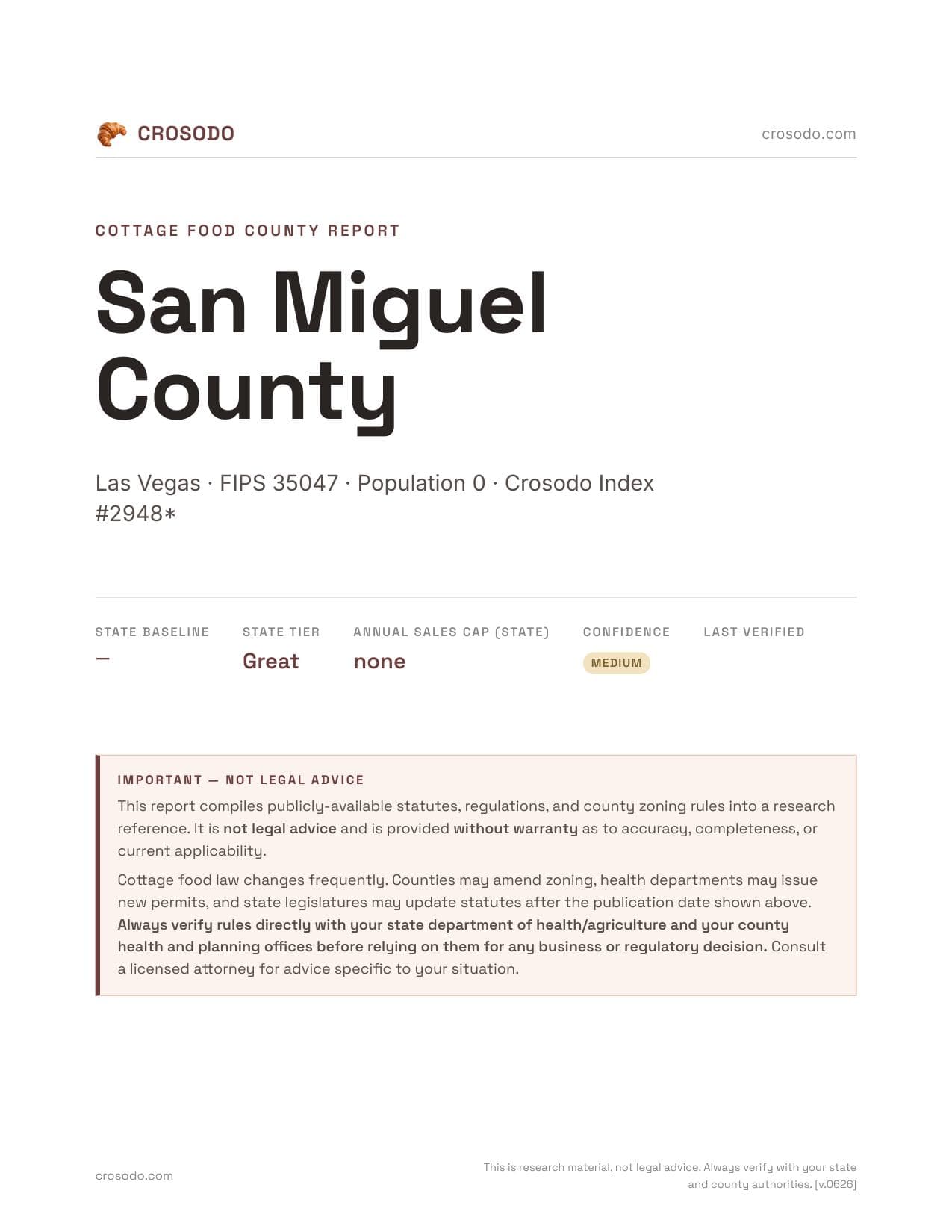 Cover of San Miguel County county cottage food report