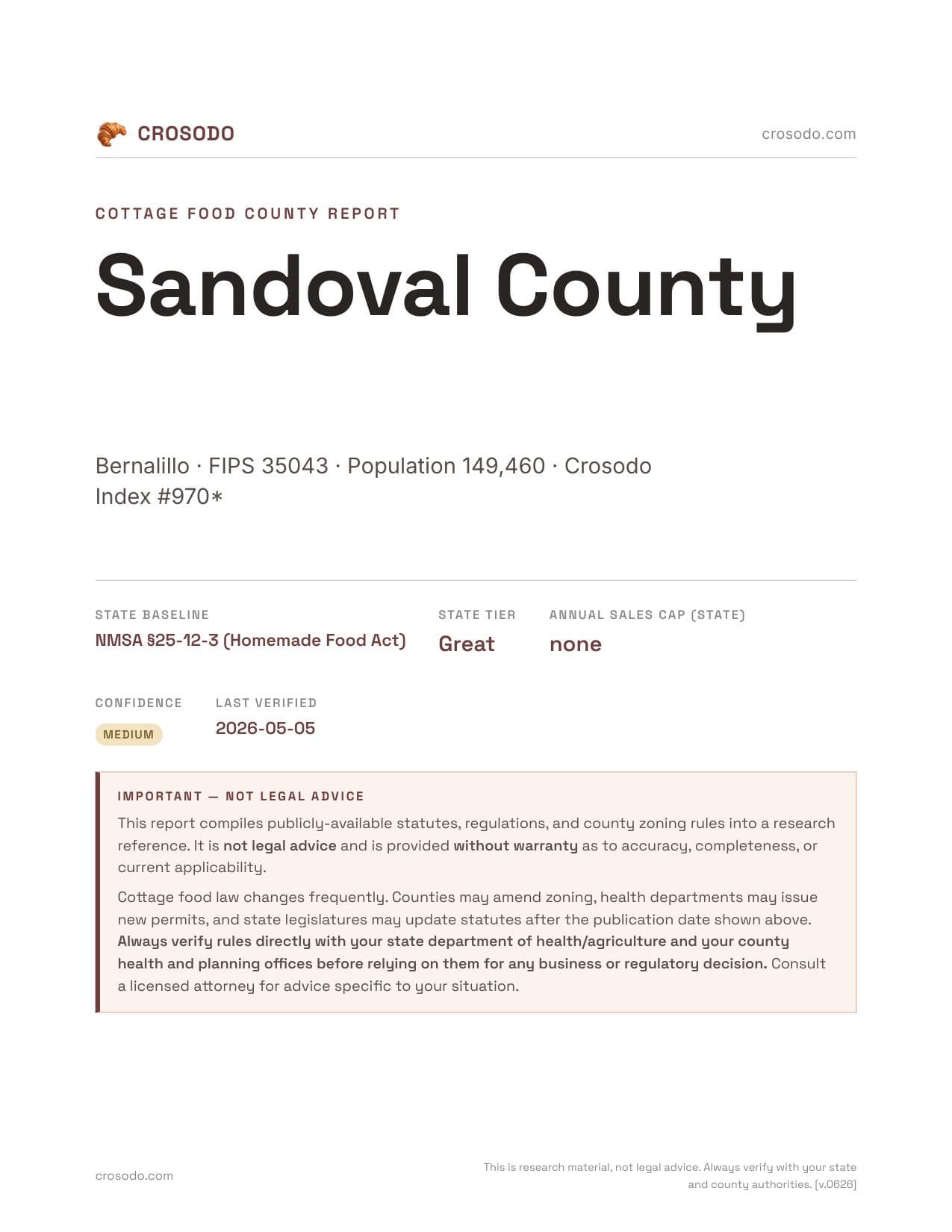 Cover of Sandoval County county cottage food report
