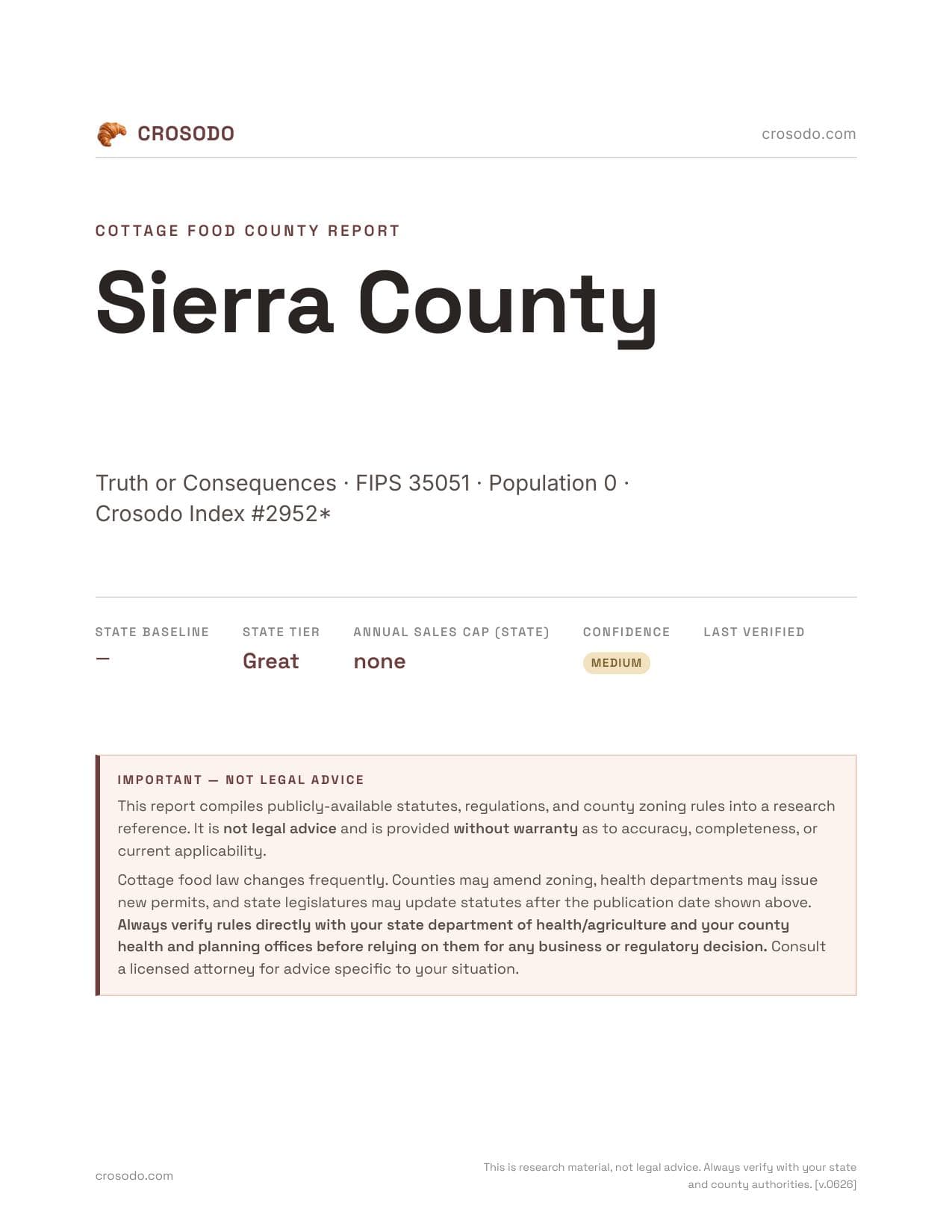 Cover of Sierra County county cottage food report