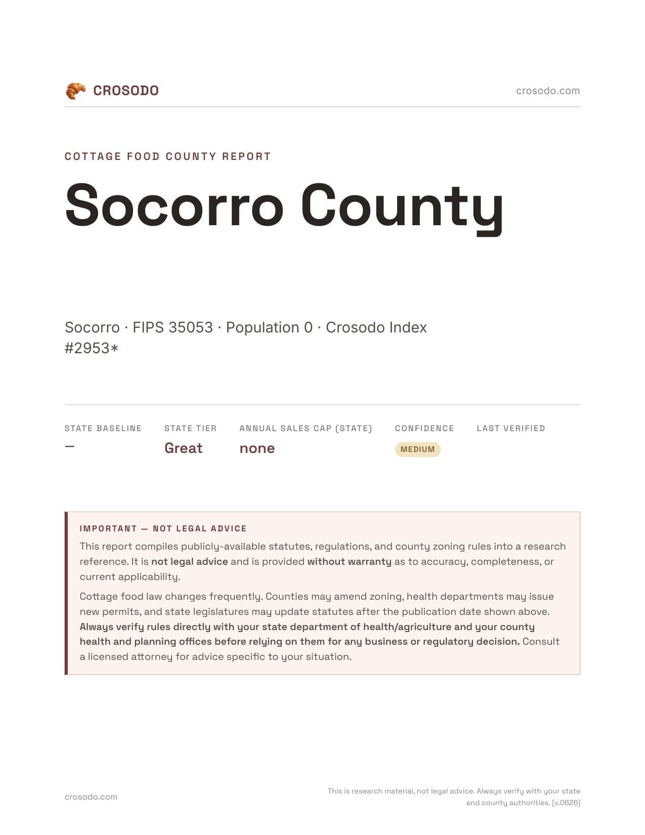 Cover of Socorro County county cottage food report