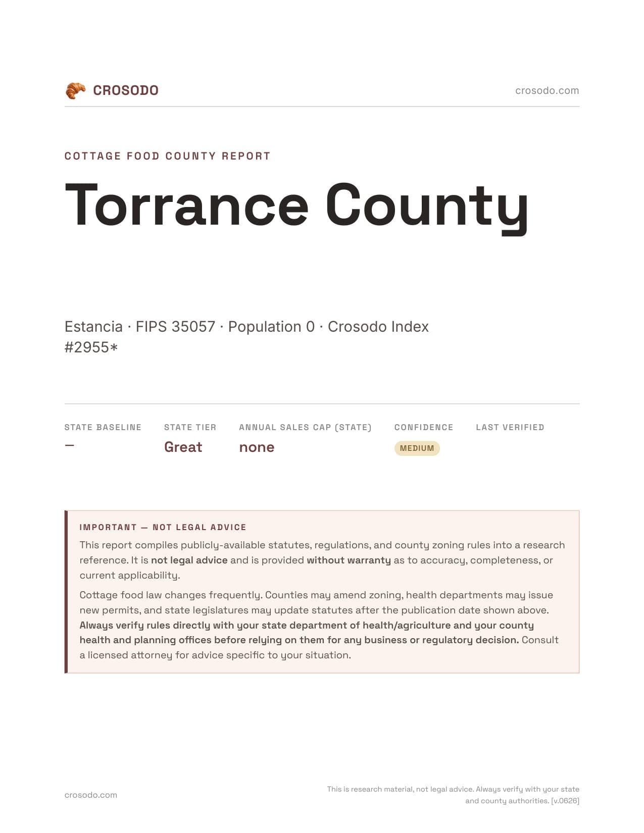 Cover of Torrance County county cottage food report