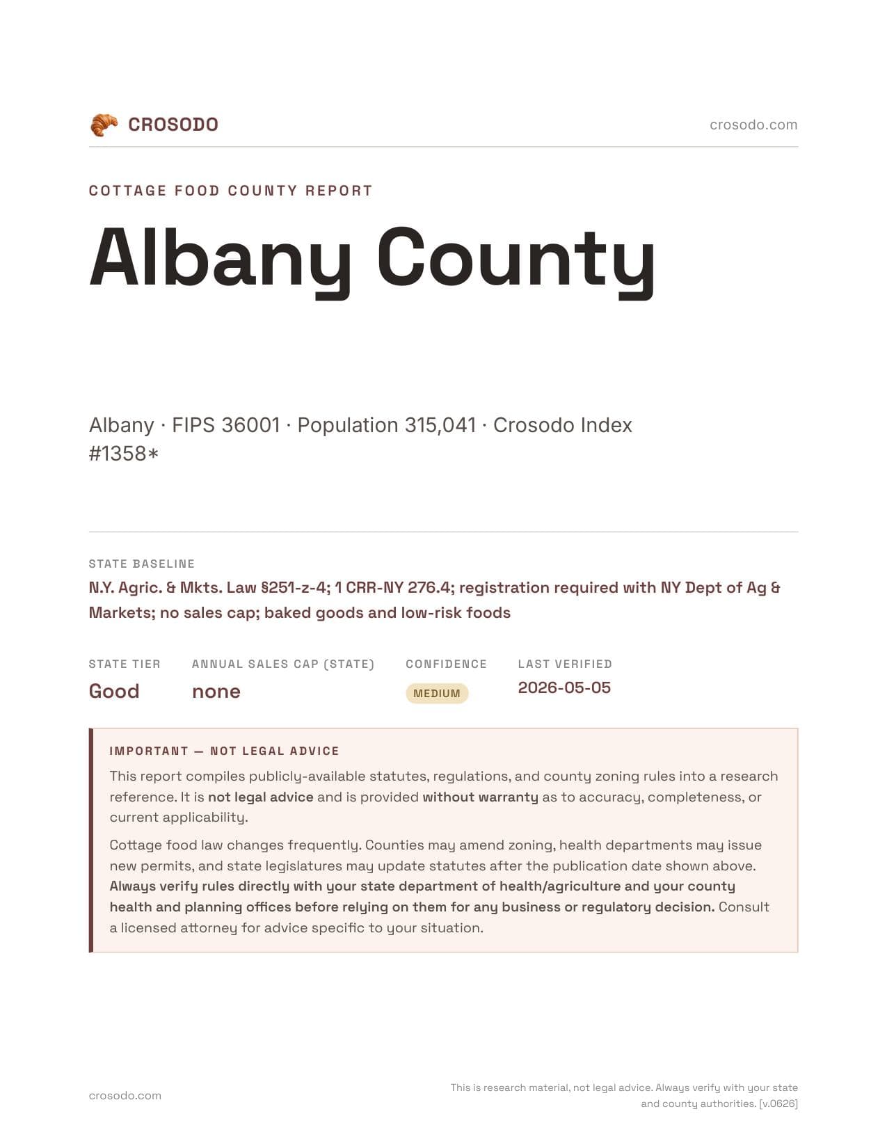 Cover of Albany County county cottage food report
