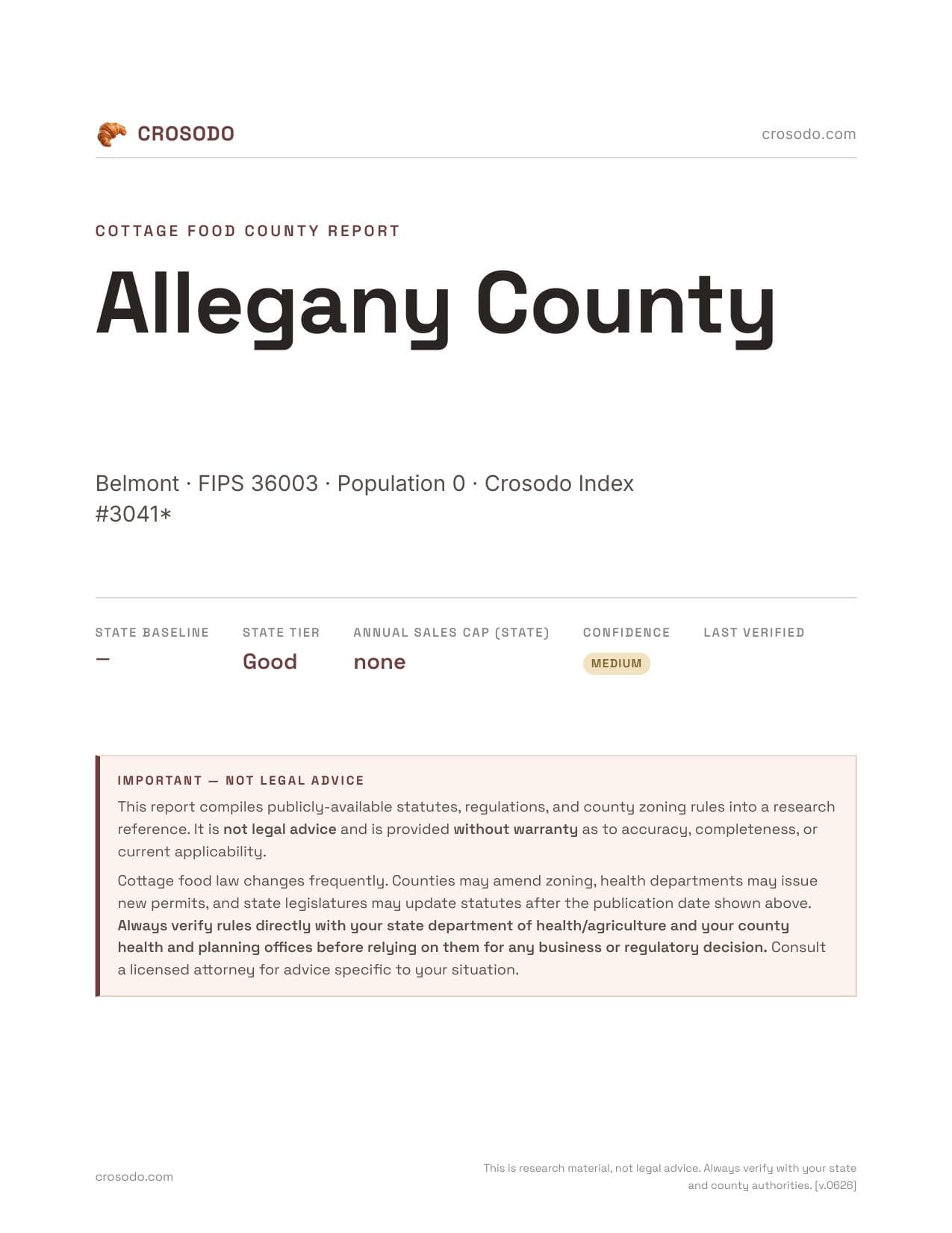 Cover of Allegany County county cottage food report
