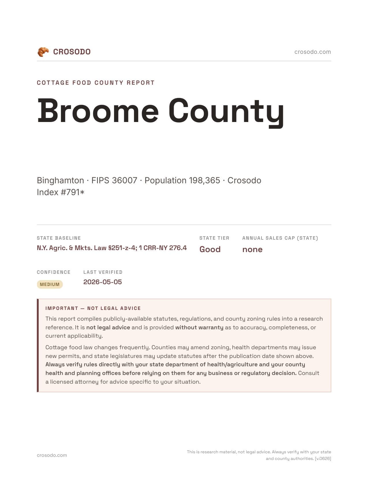 Cover of Broome County county cottage food report