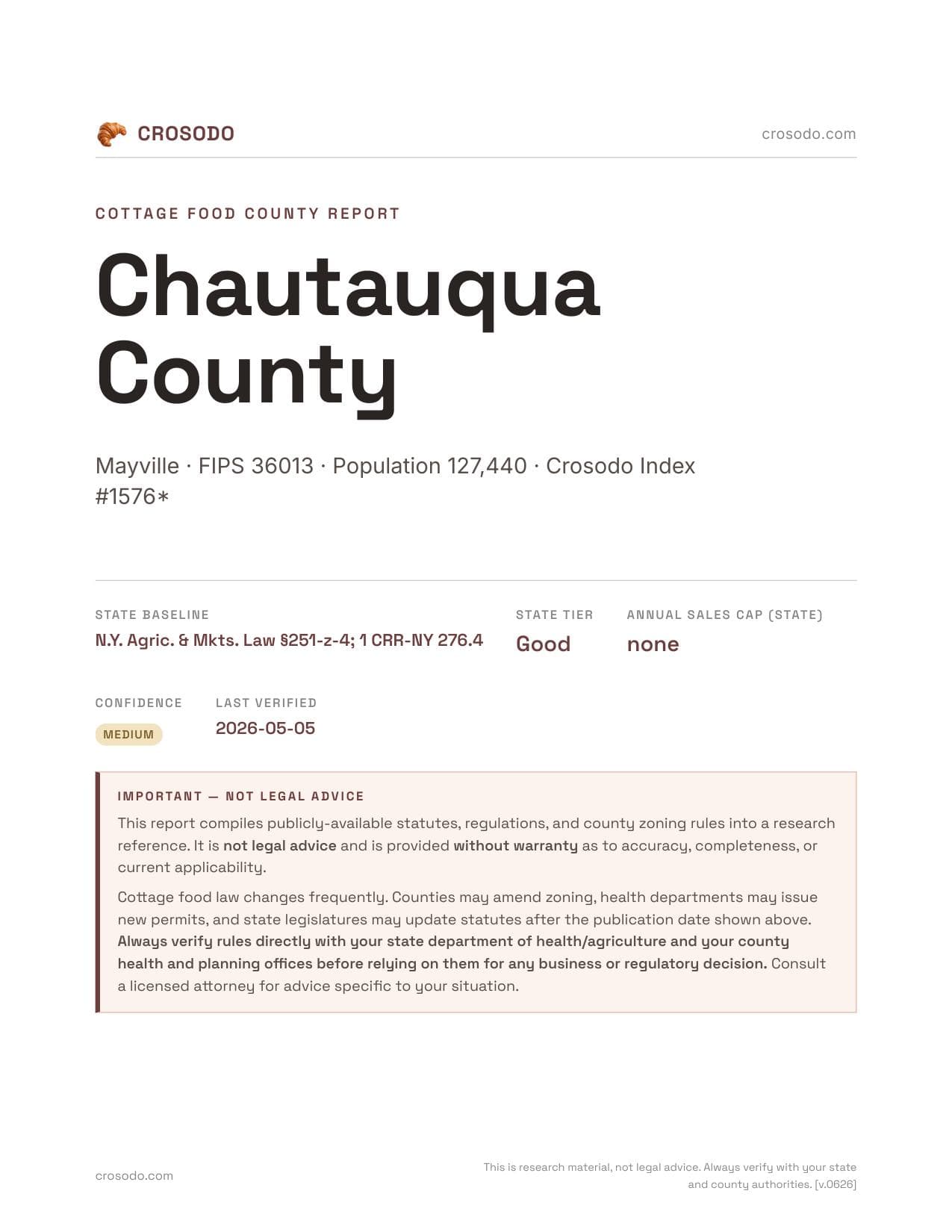 Cover of Chautauqua County county cottage food report