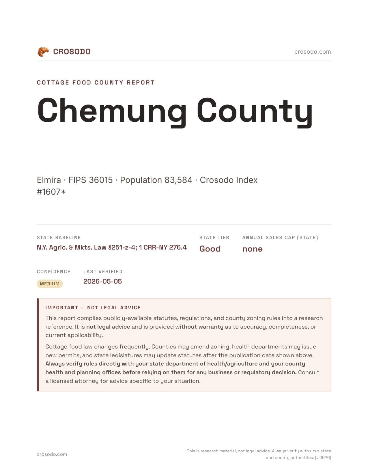 Cover of Chemung County county cottage food report