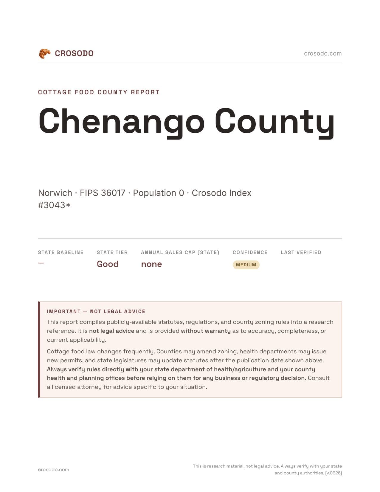 Cover of Chenango County county cottage food report
