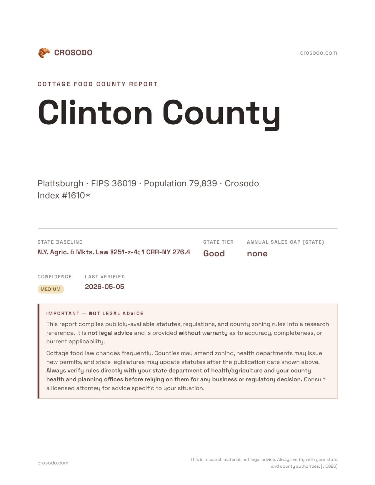 Cover of Clinton County county cottage food report