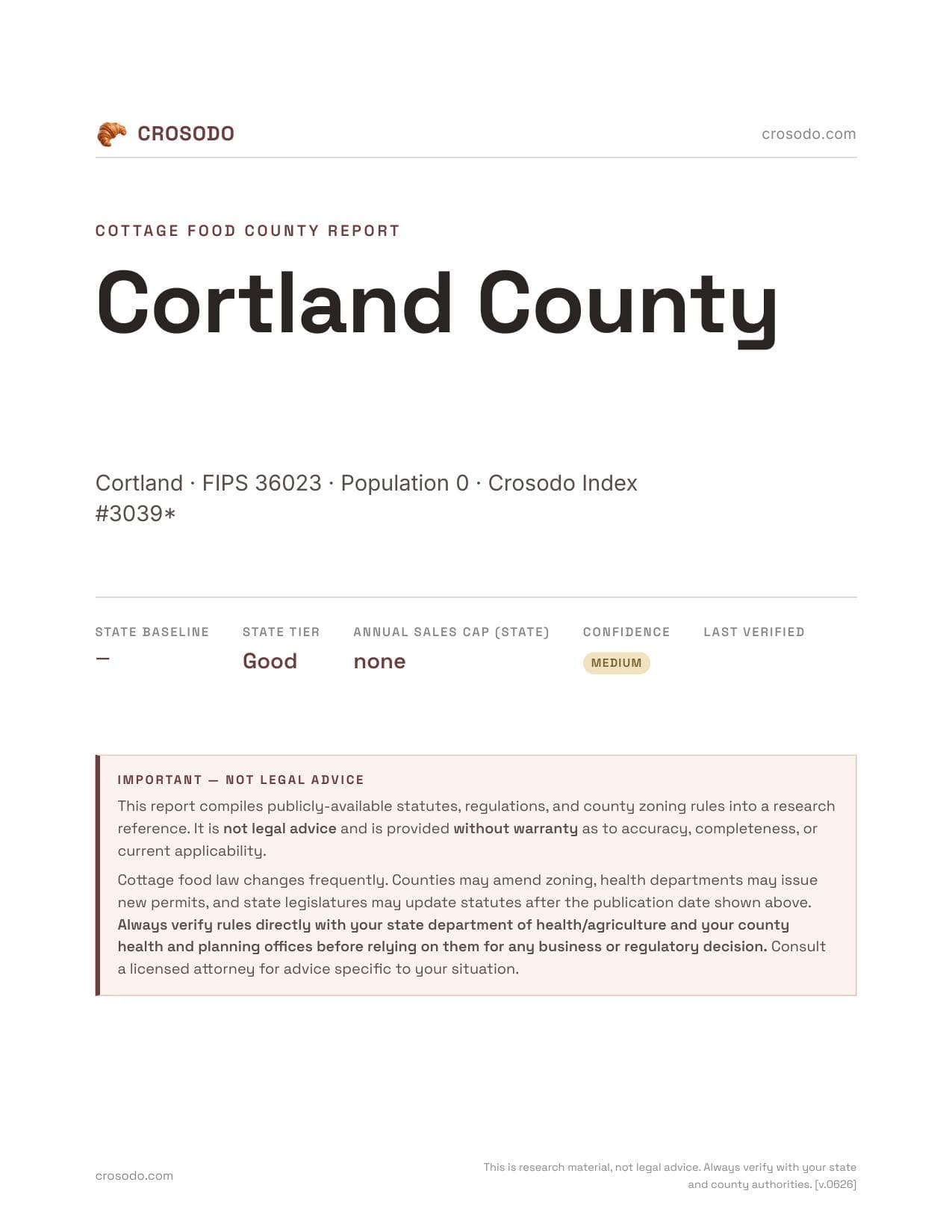 Cover of Cortland County county cottage food report
