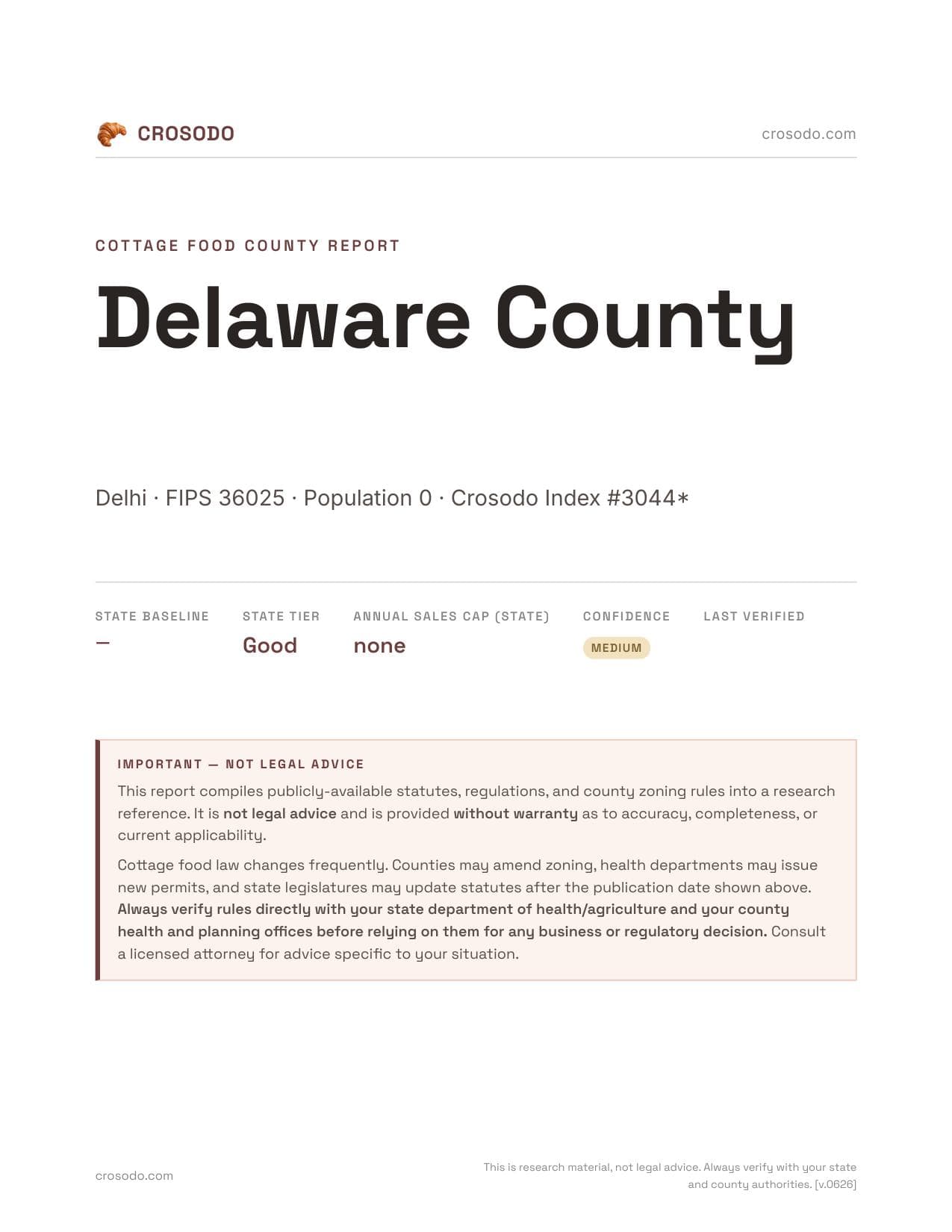 Cover of Delaware County county cottage food report