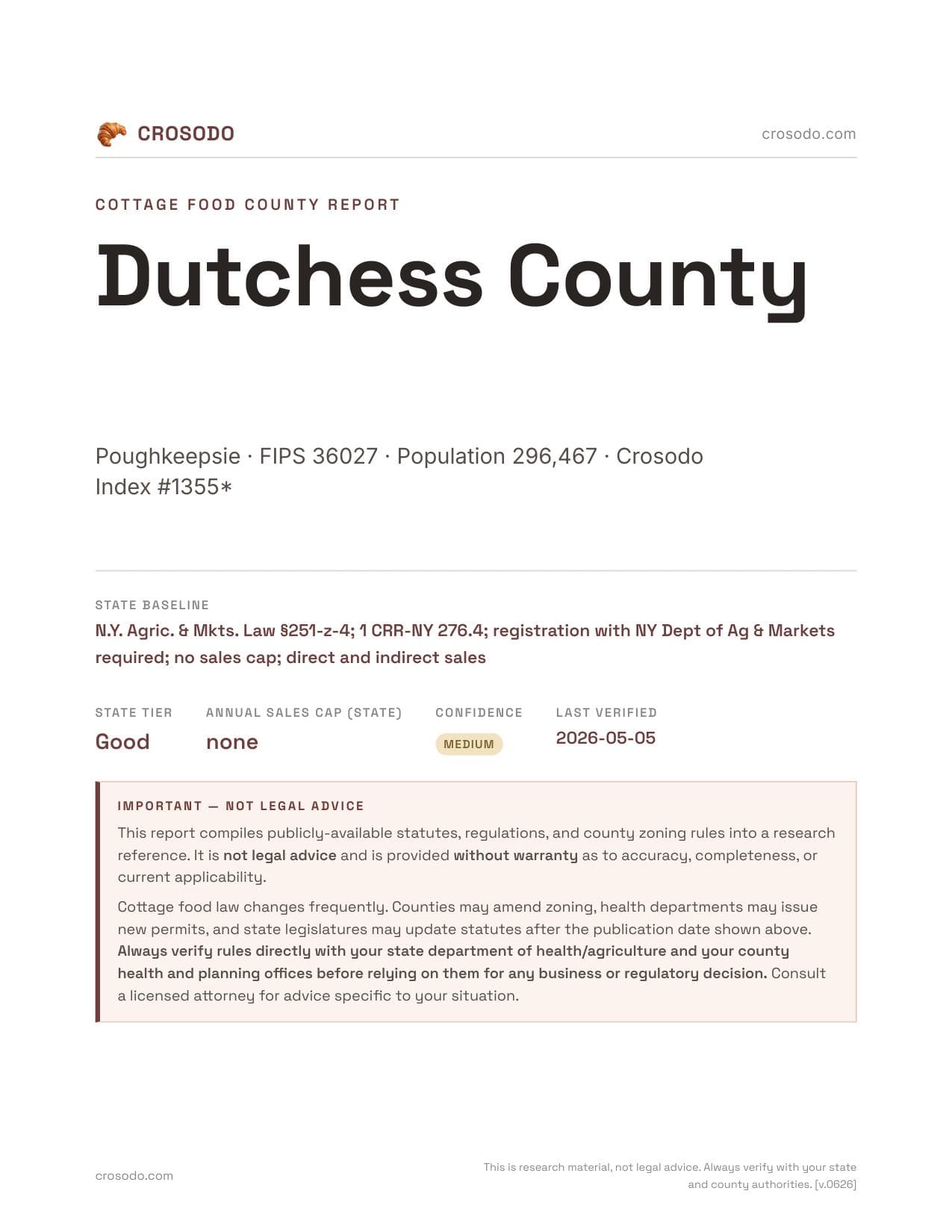 Cover of Dutchess County county cottage food report