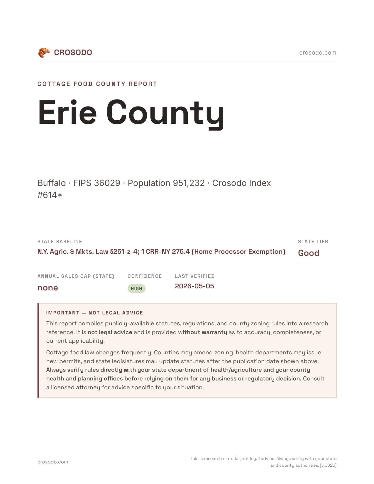 Cover of Erie County county cottage food report