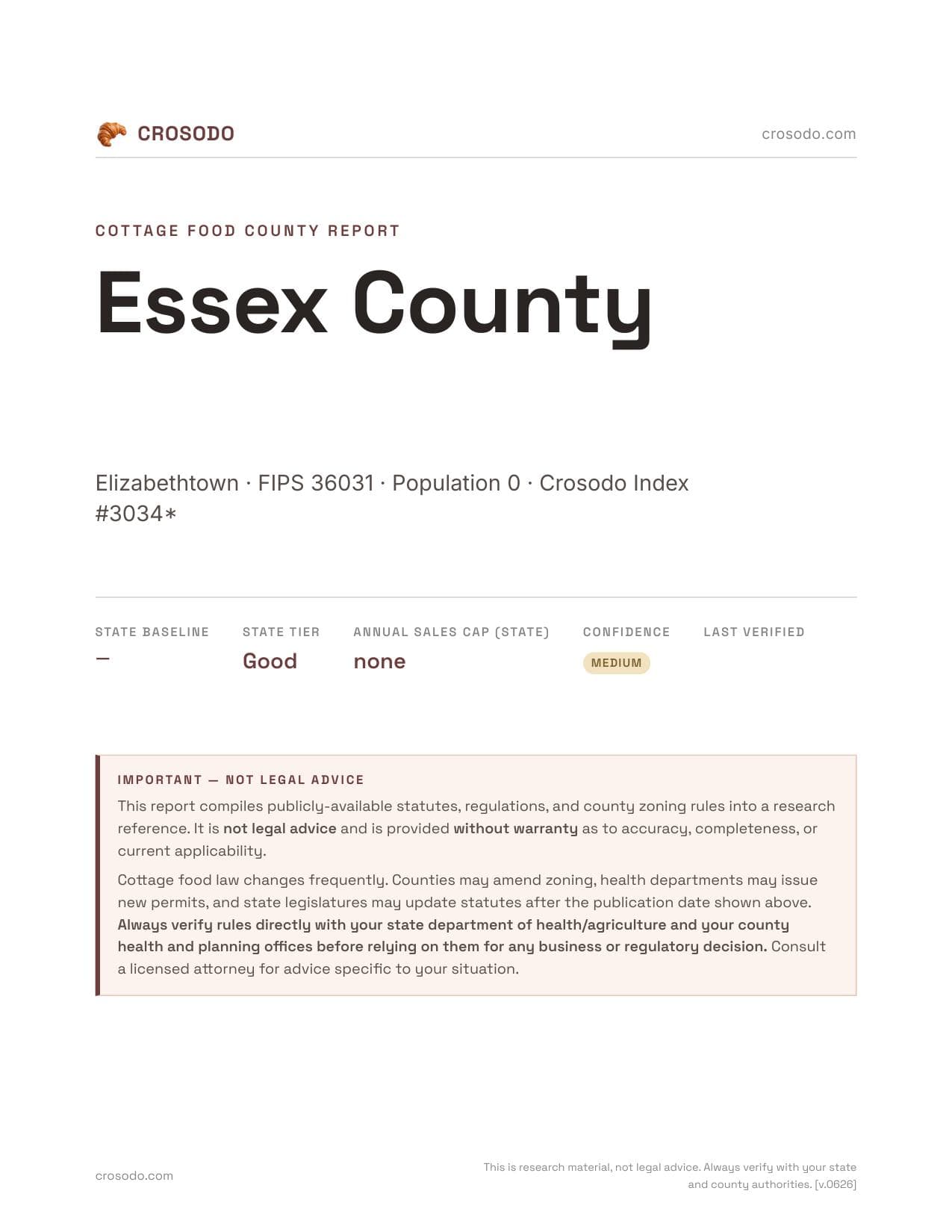 Cover of Essex County county cottage food report