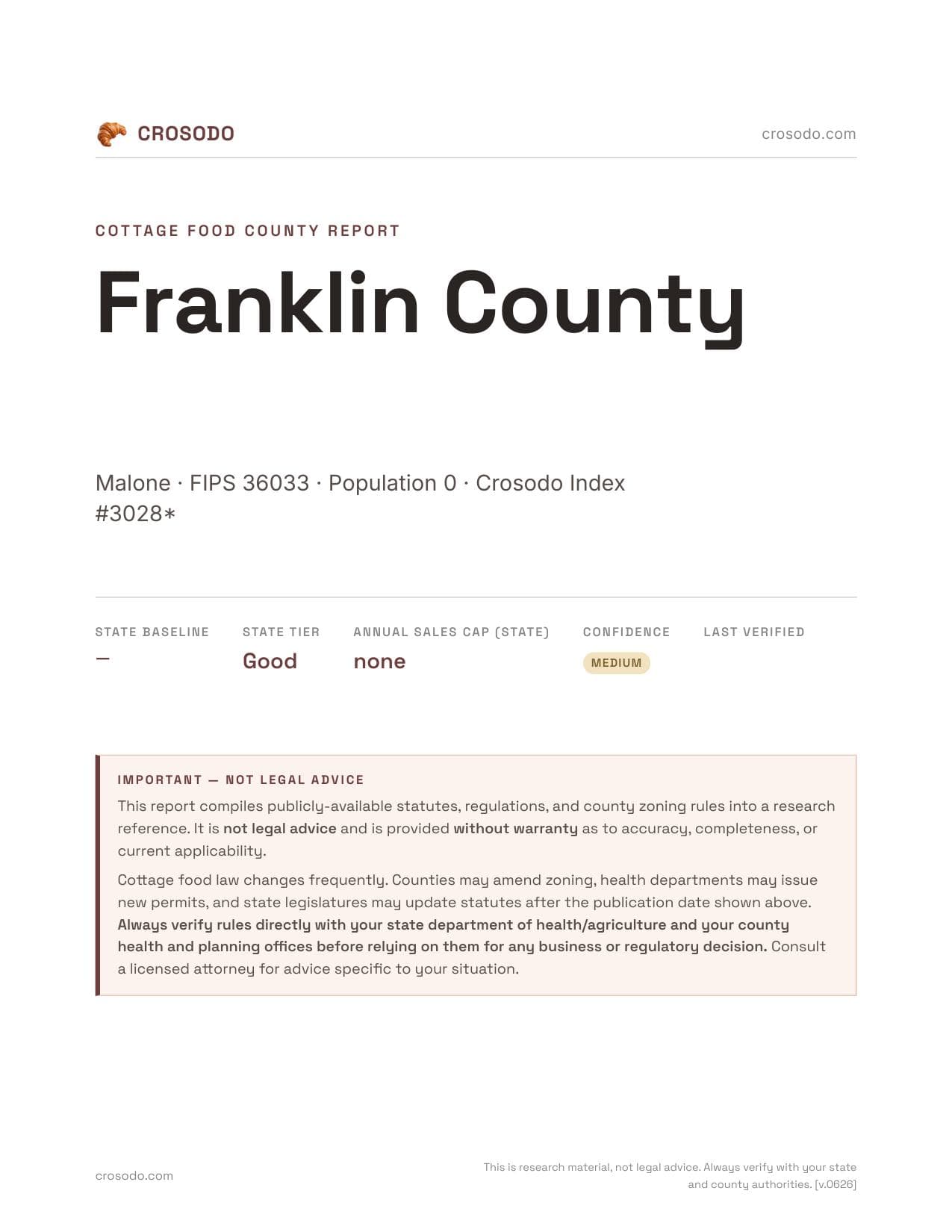 Cover of Franklin County county cottage food report