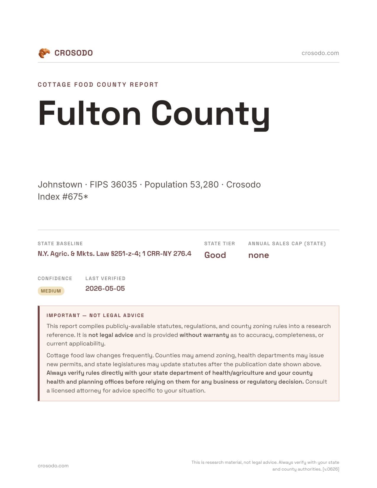 Cover of Fulton County county cottage food report