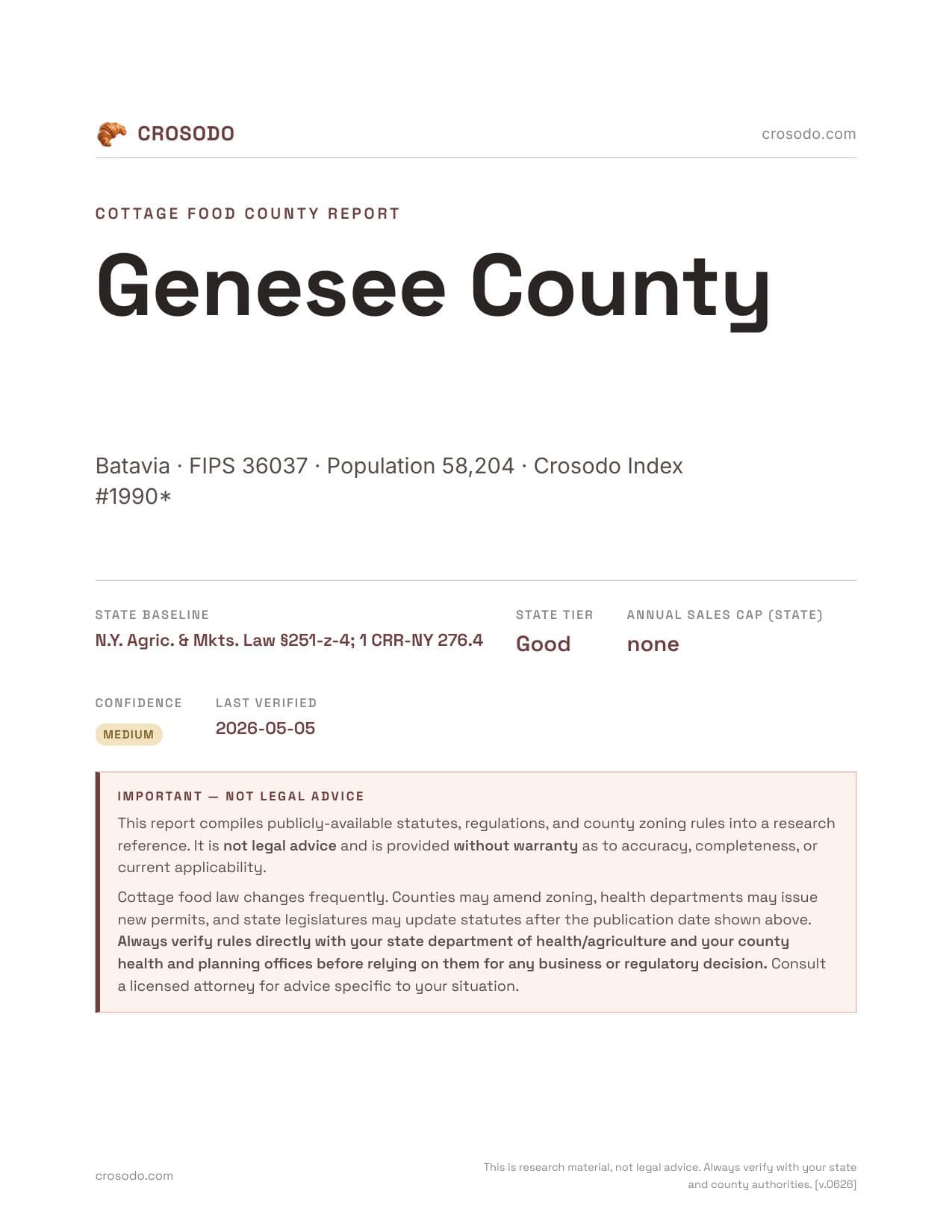 Cover of Genesee County county cottage food report