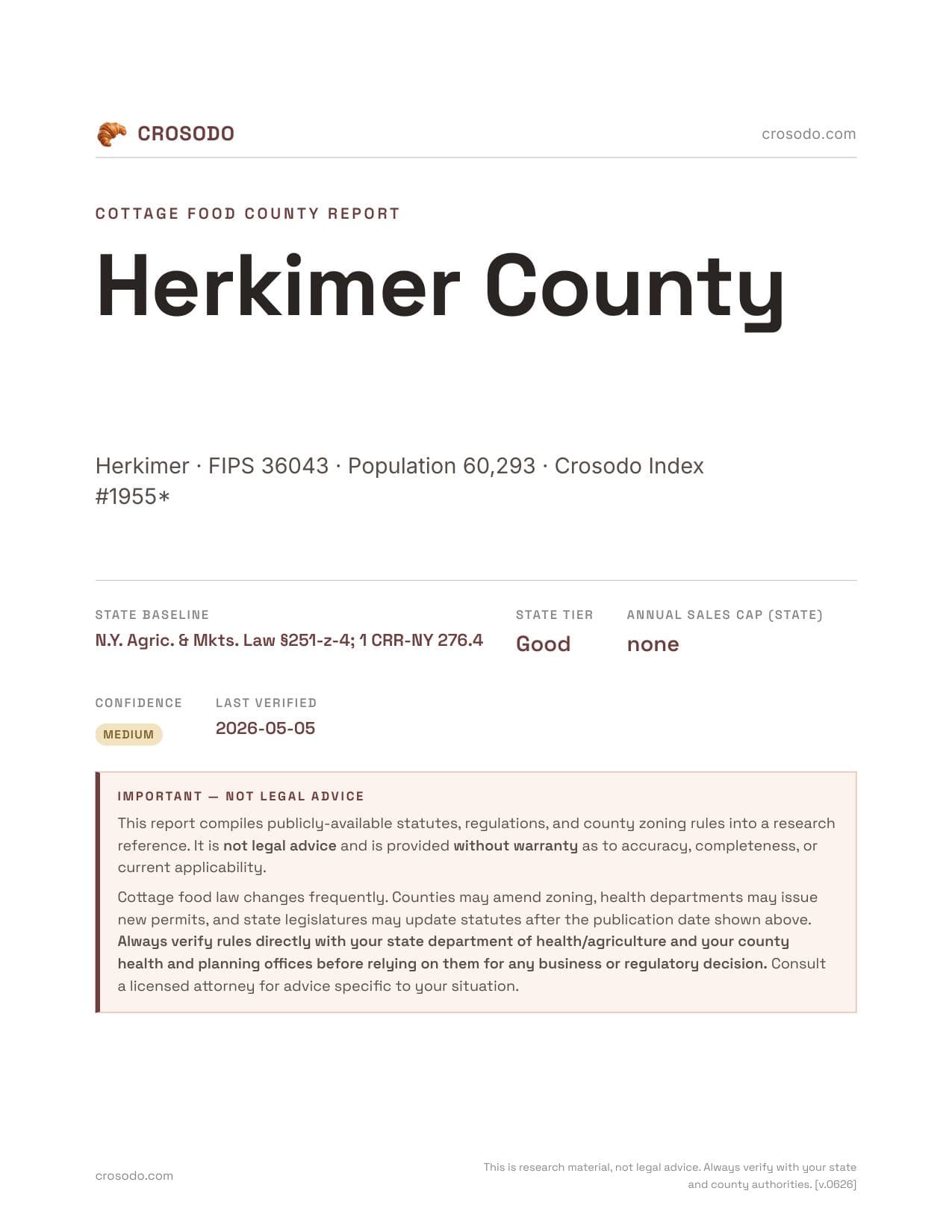 Cover of Herkimer County county cottage food report