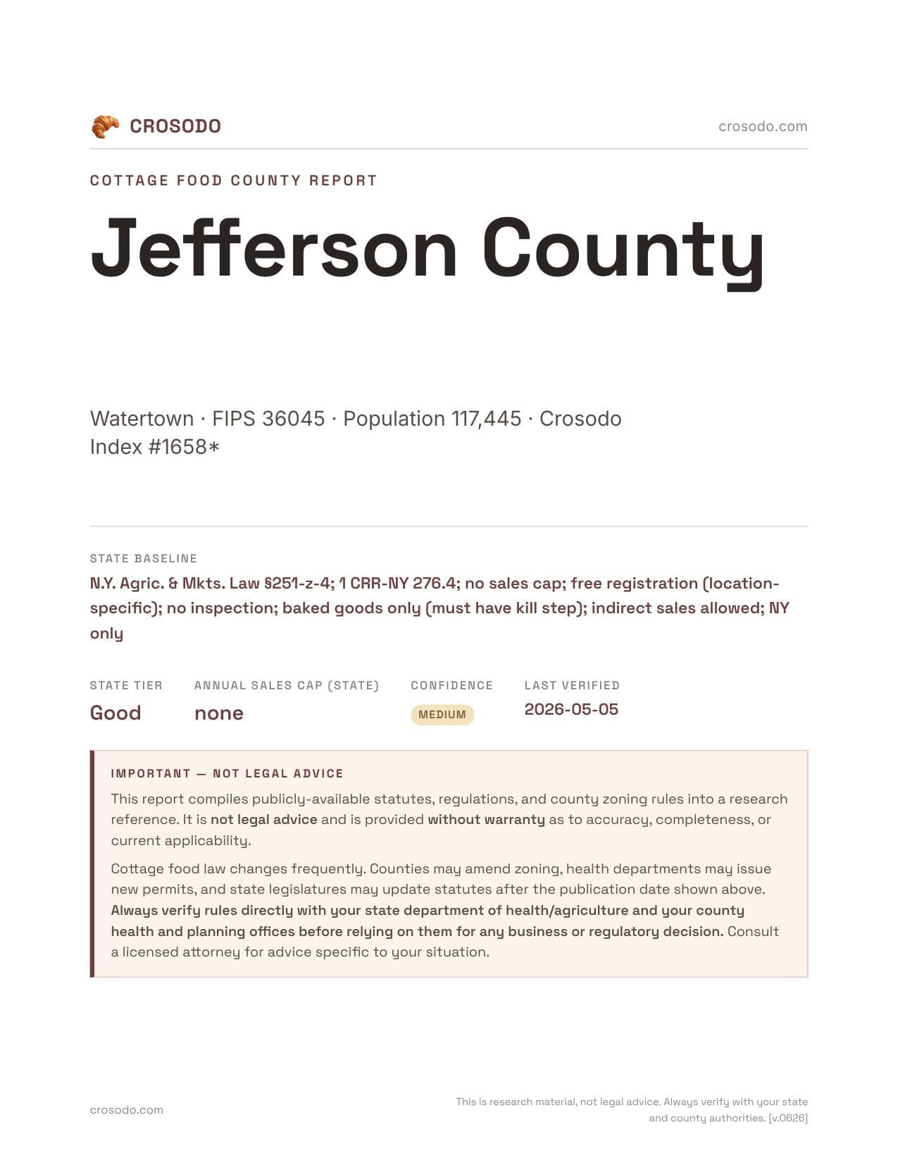 Cover of Jefferson County county cottage food report
