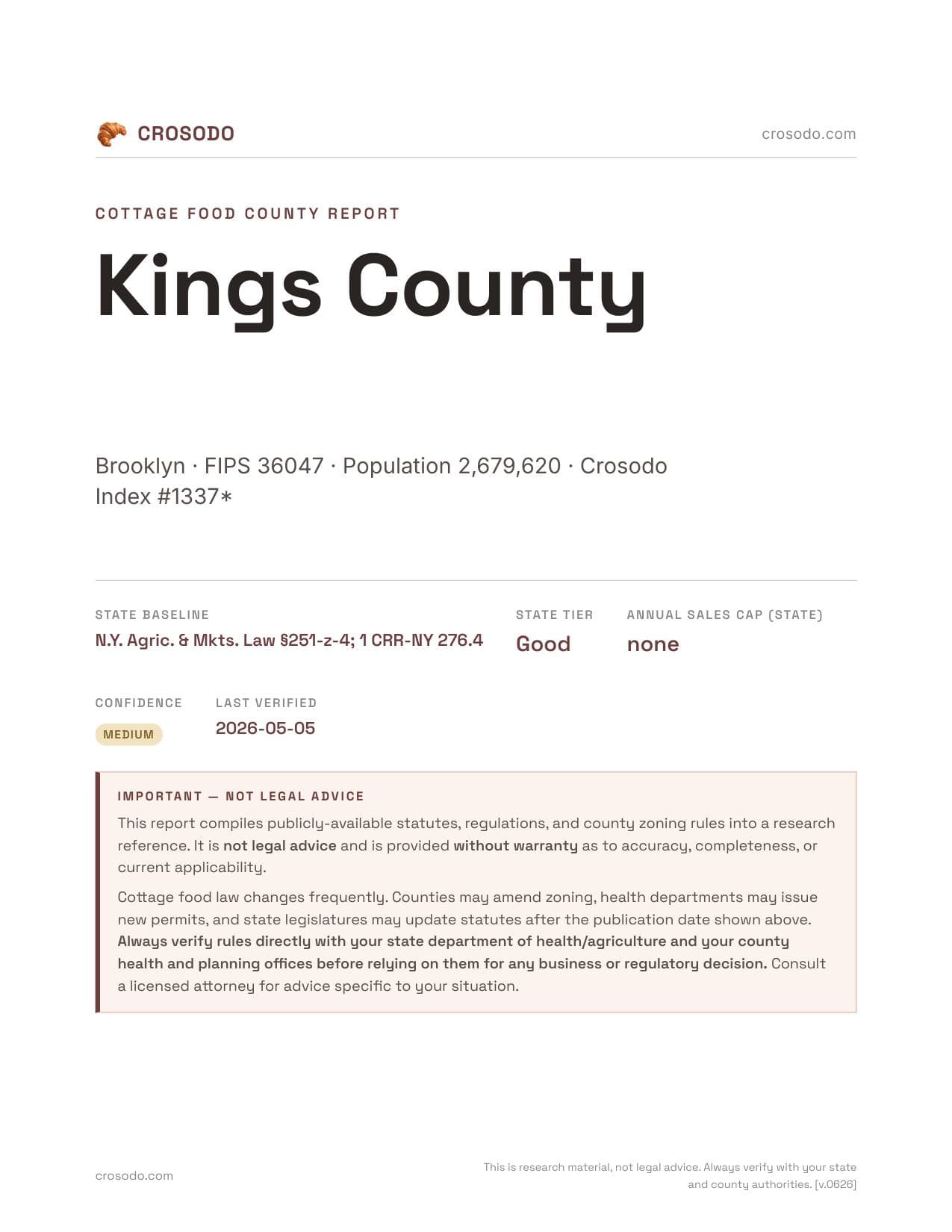 Cover of Kings County county cottage food report