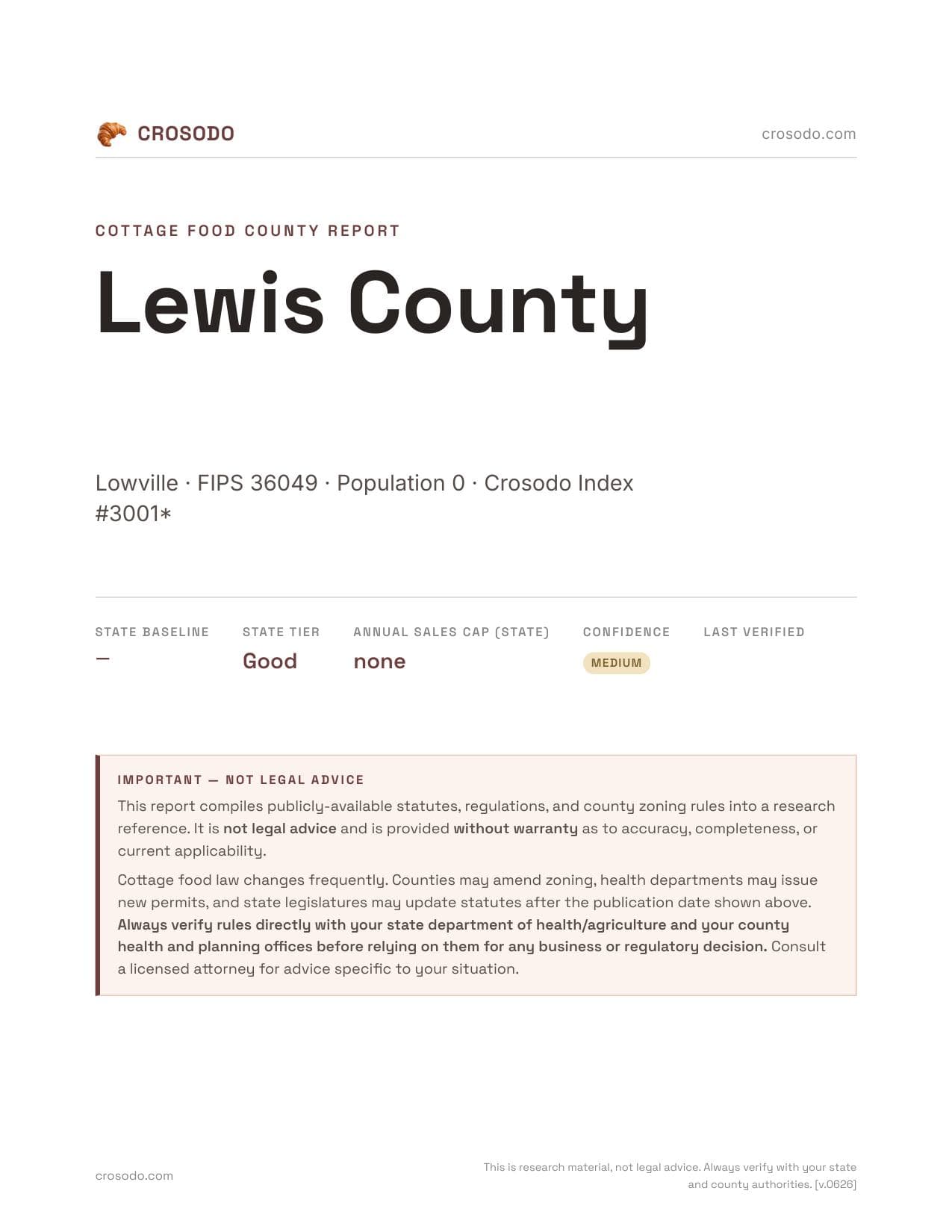 Cover of Lewis County county cottage food report