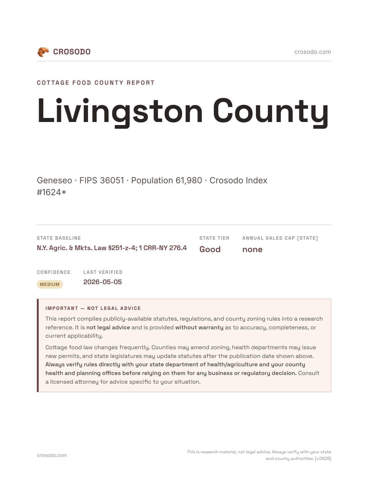Cover of Livingston County county cottage food report