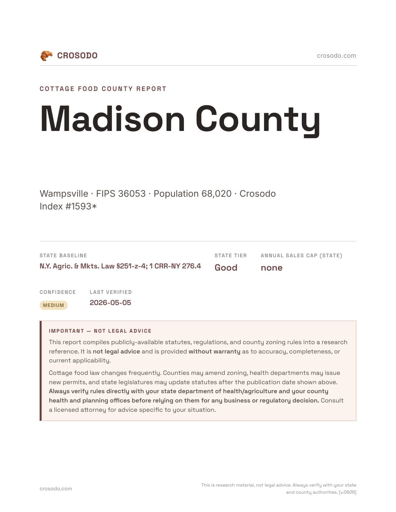 Cover of Madison County county cottage food report