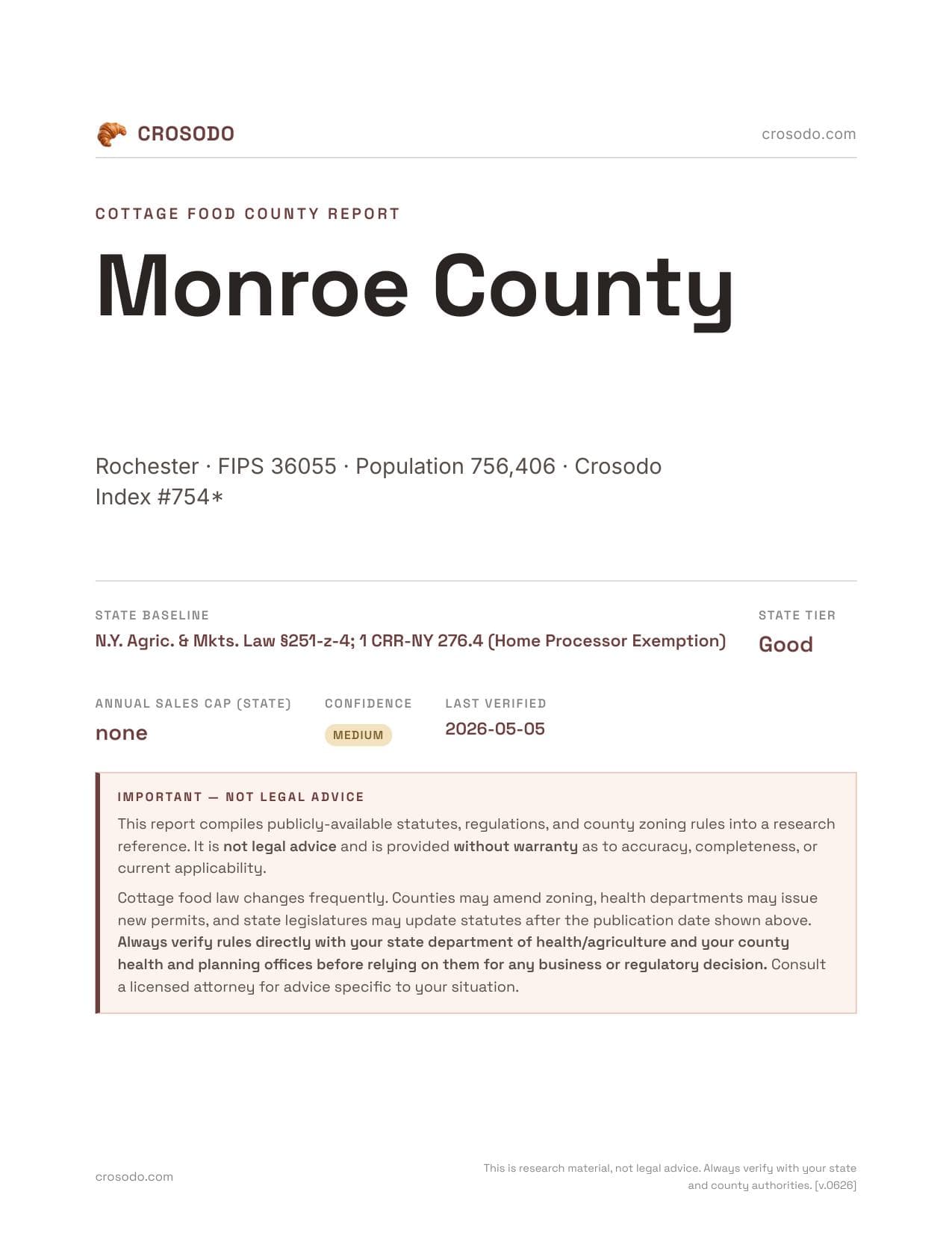 Cover of Monroe County county cottage food report