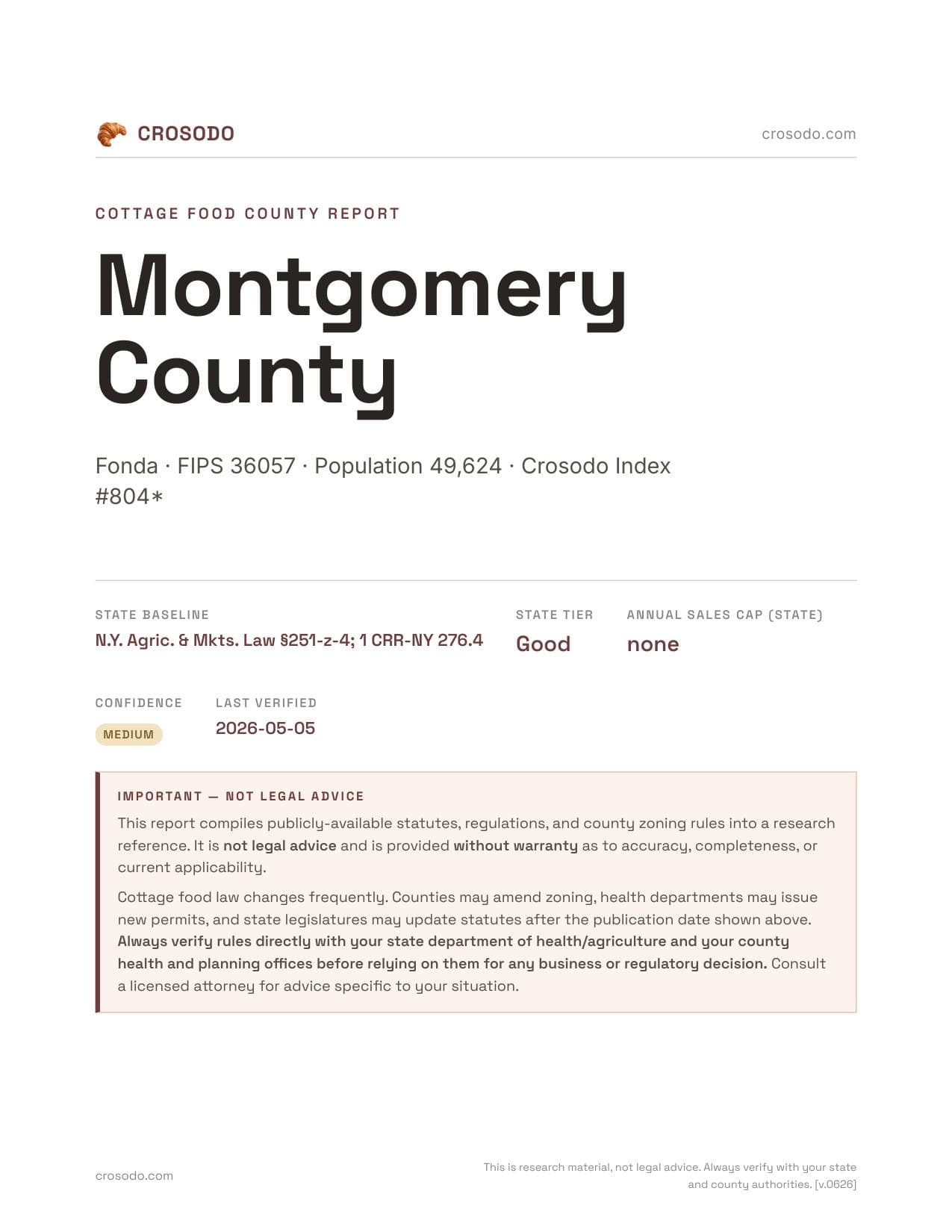 Cover of Montgomery County county cottage food report