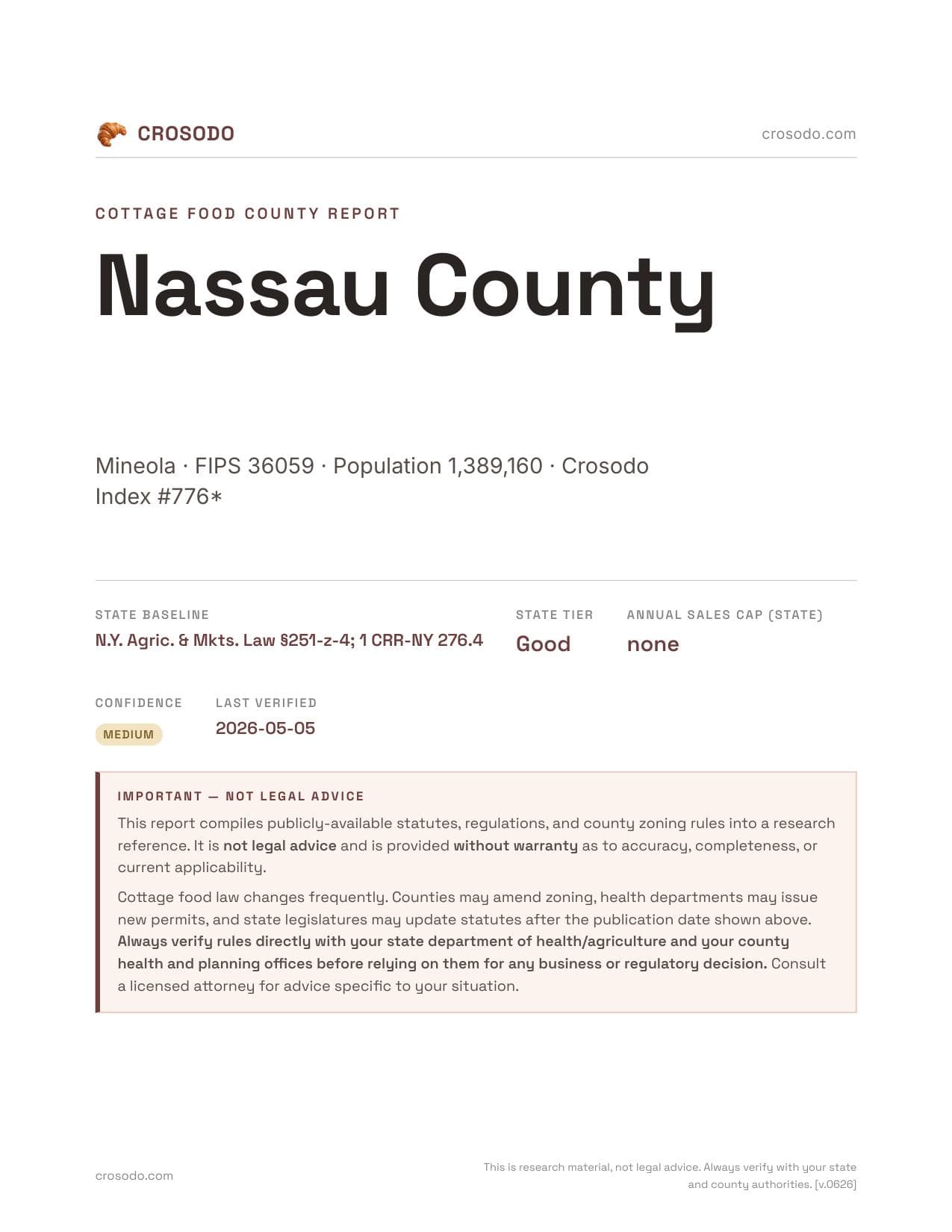 Cover of Nassau County county cottage food report