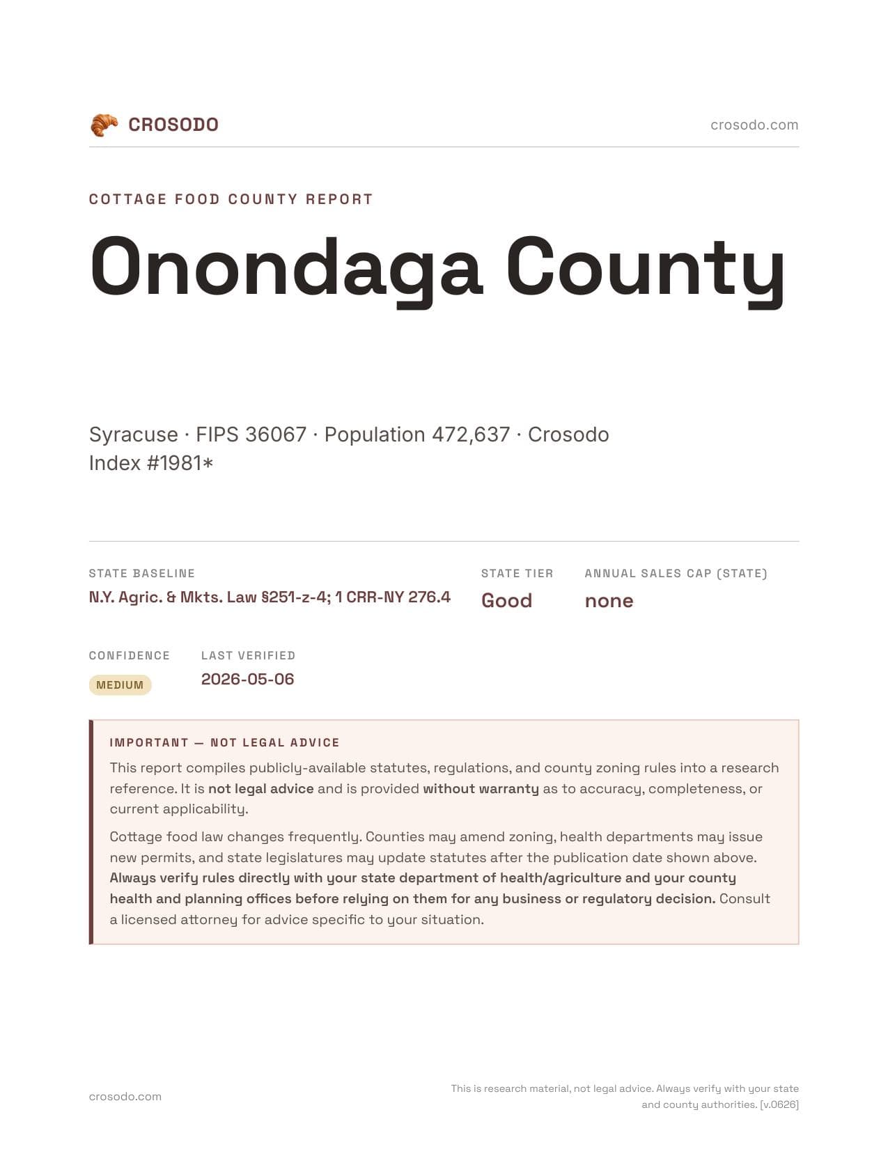 Cover of Onondaga County county cottage food report