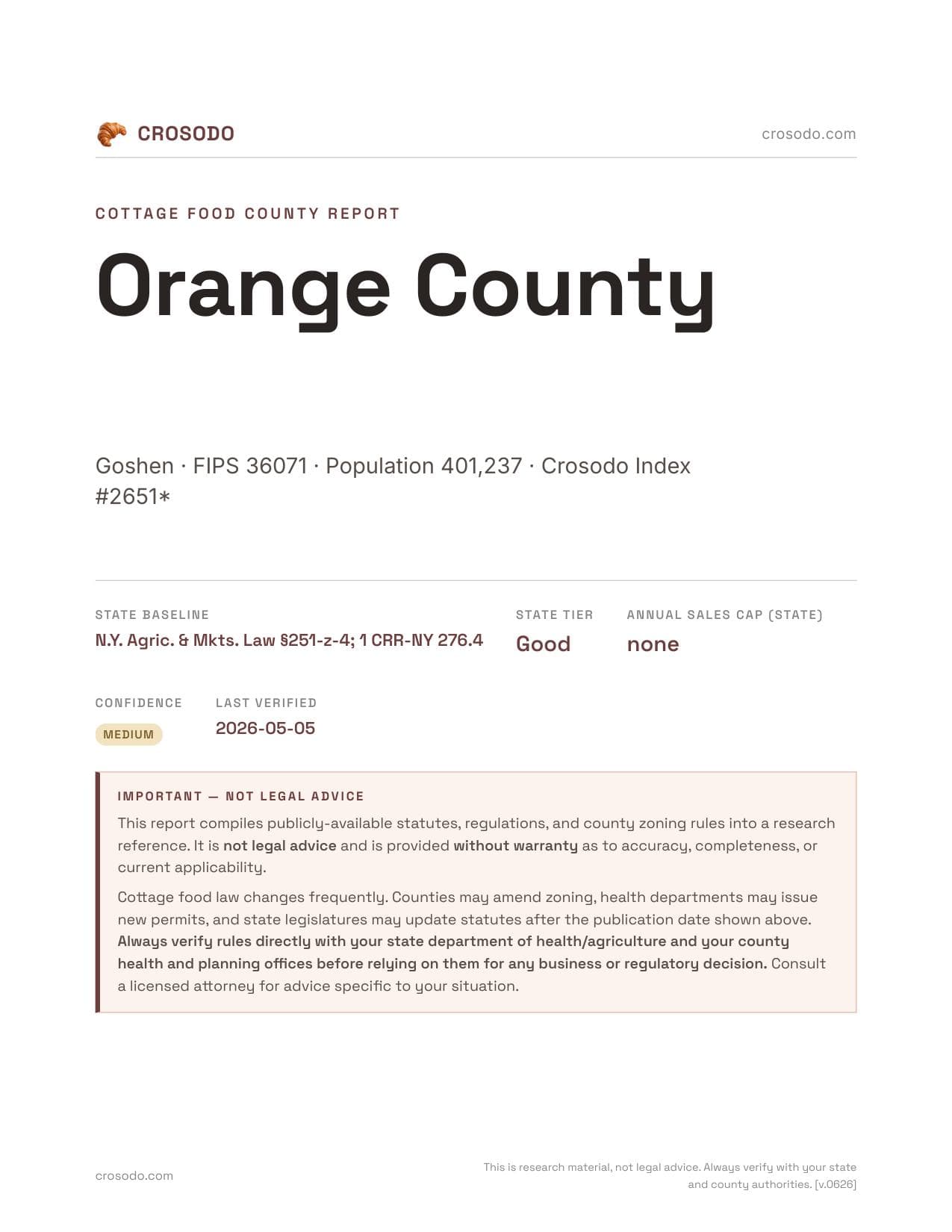 Cover of Orange County county cottage food report