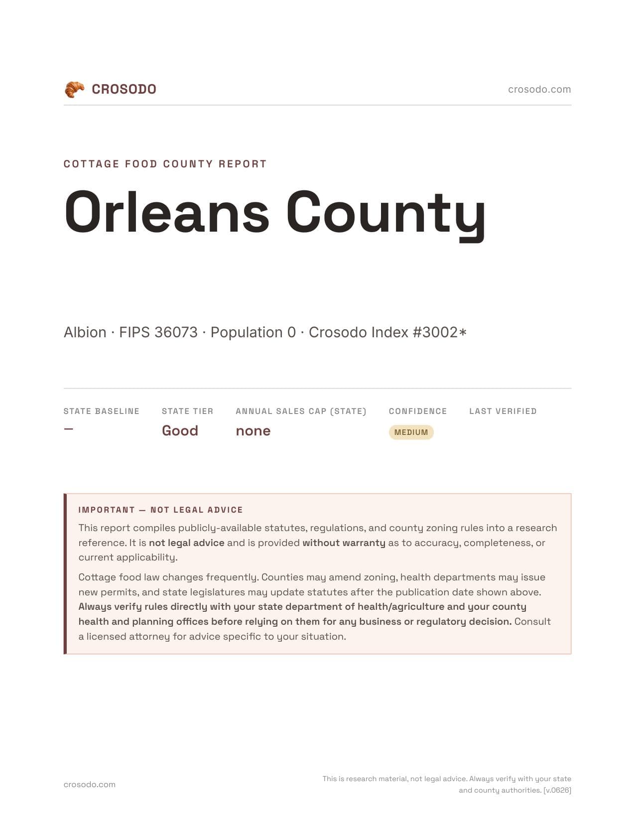Cover of Orleans County county cottage food report