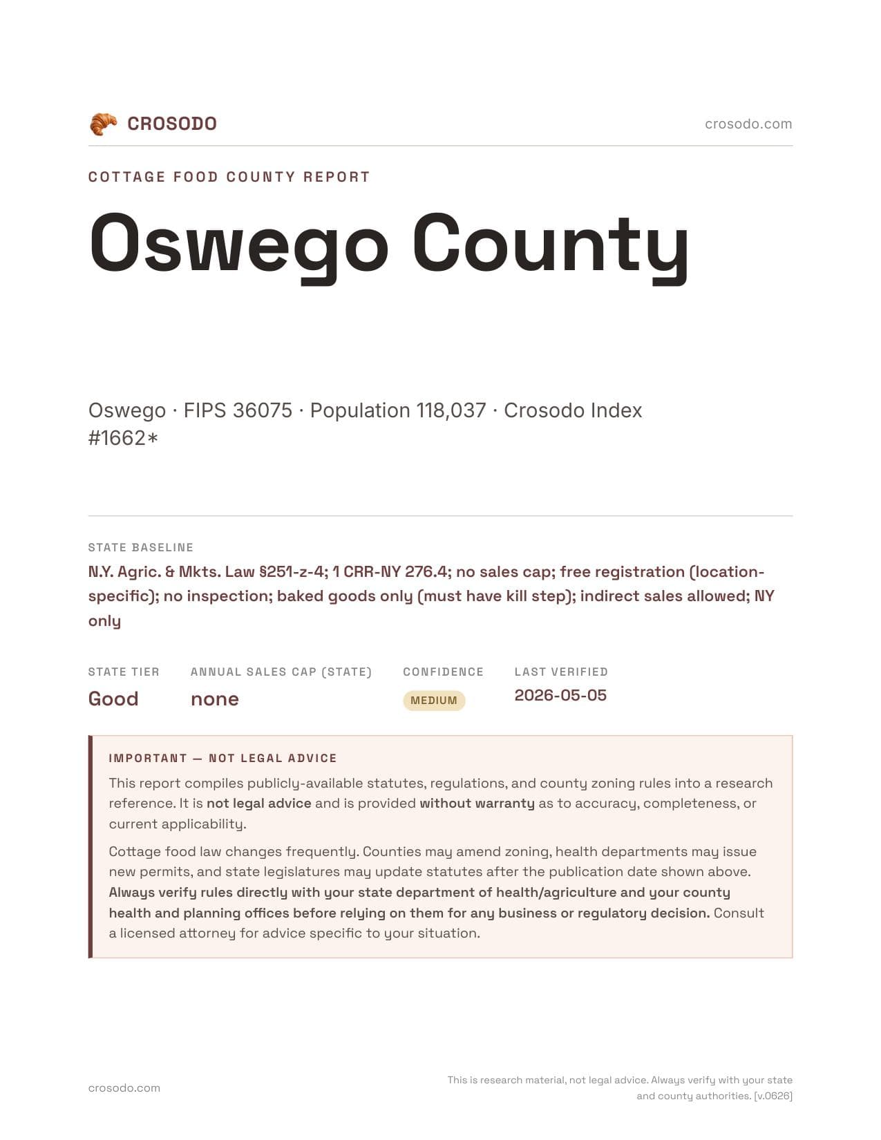 Cover of Oswego County county cottage food report