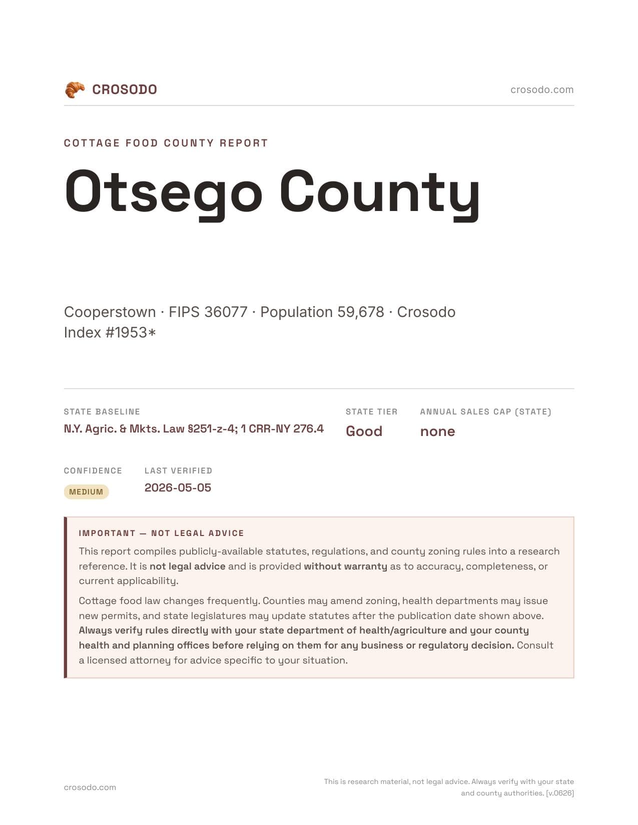 Cover of Otsego County county cottage food report