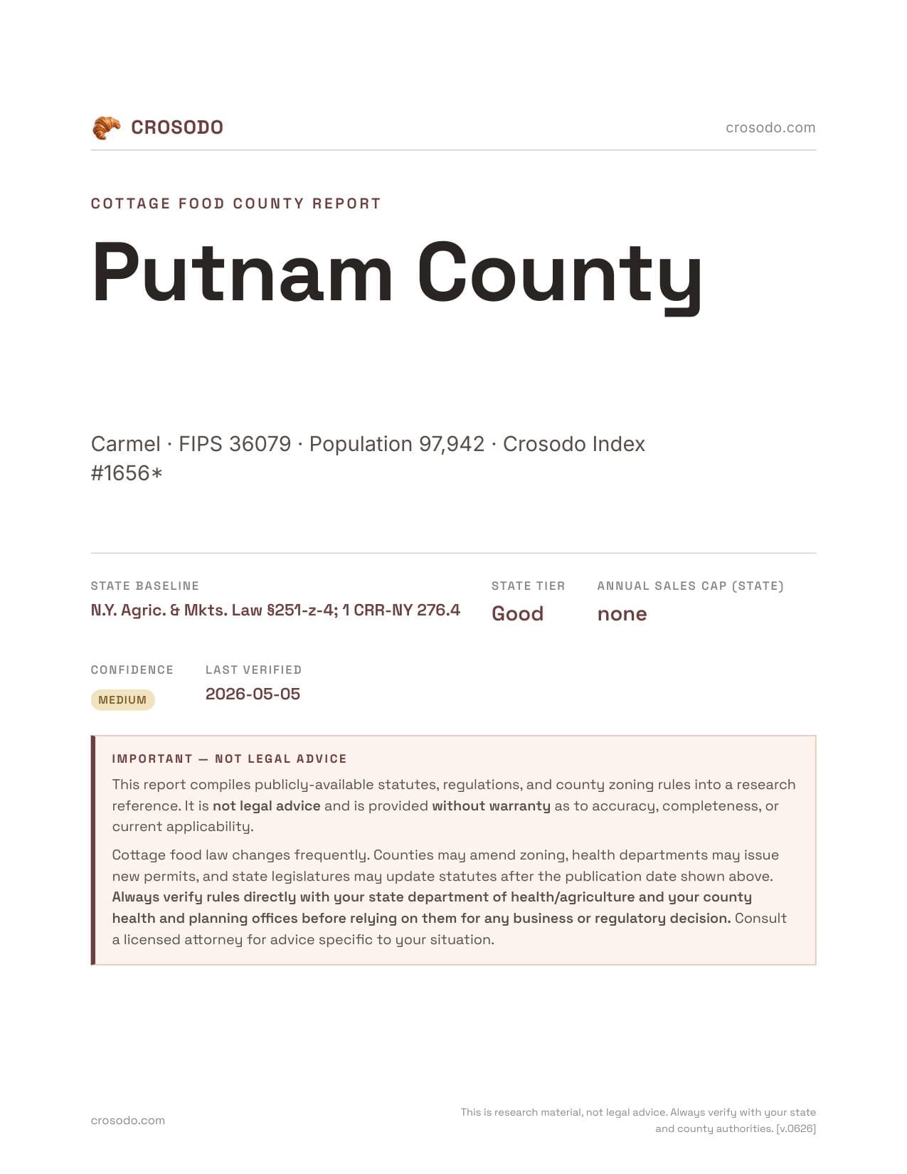 Cover of Putnam County county cottage food report
