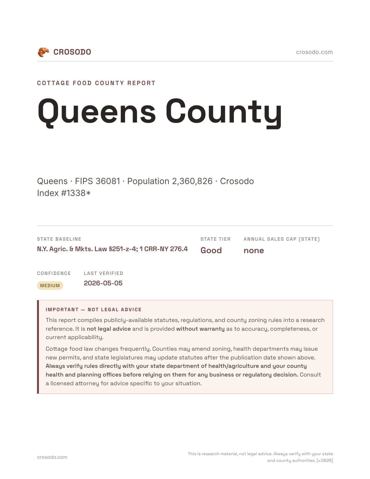 Cover of Queens County county cottage food report